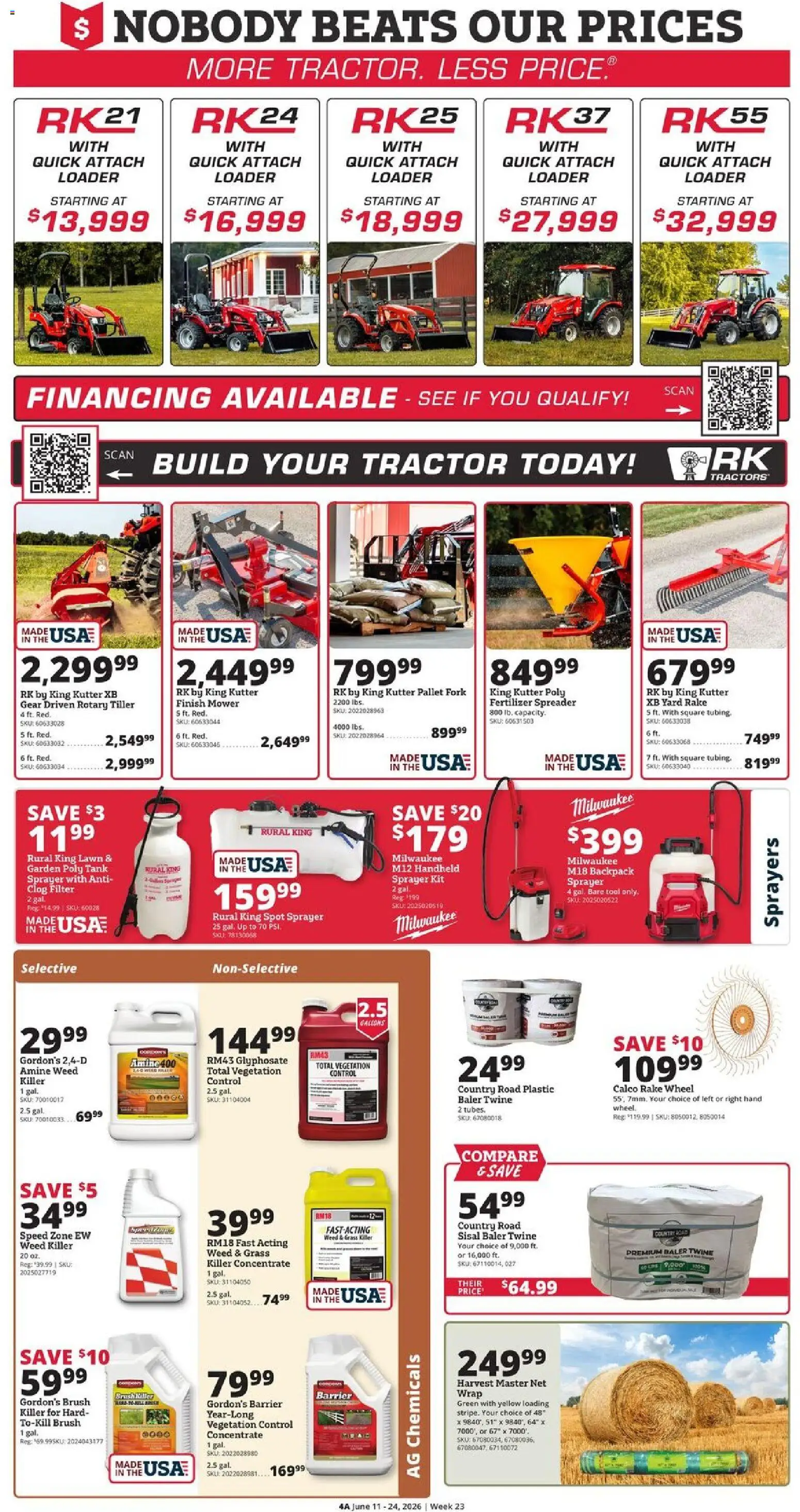 Rural King Weekly Ad - valid from 11.06.2026 | Page: 6 | Products: Rake, Mower, Tiller, Backpack
