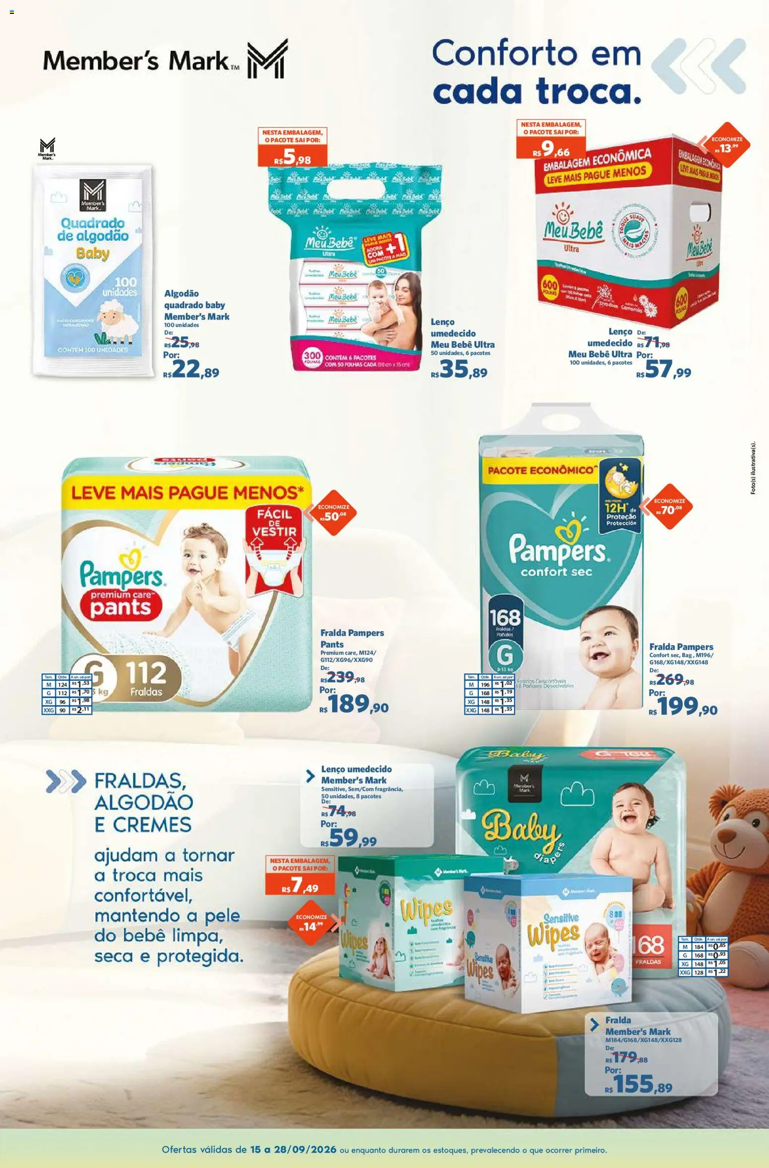 Sam's Club Folheto - válido de 15/09/2026 | Página: 3 | Produtos: Lenço, Mel, Lenço umedecido, Fraldas