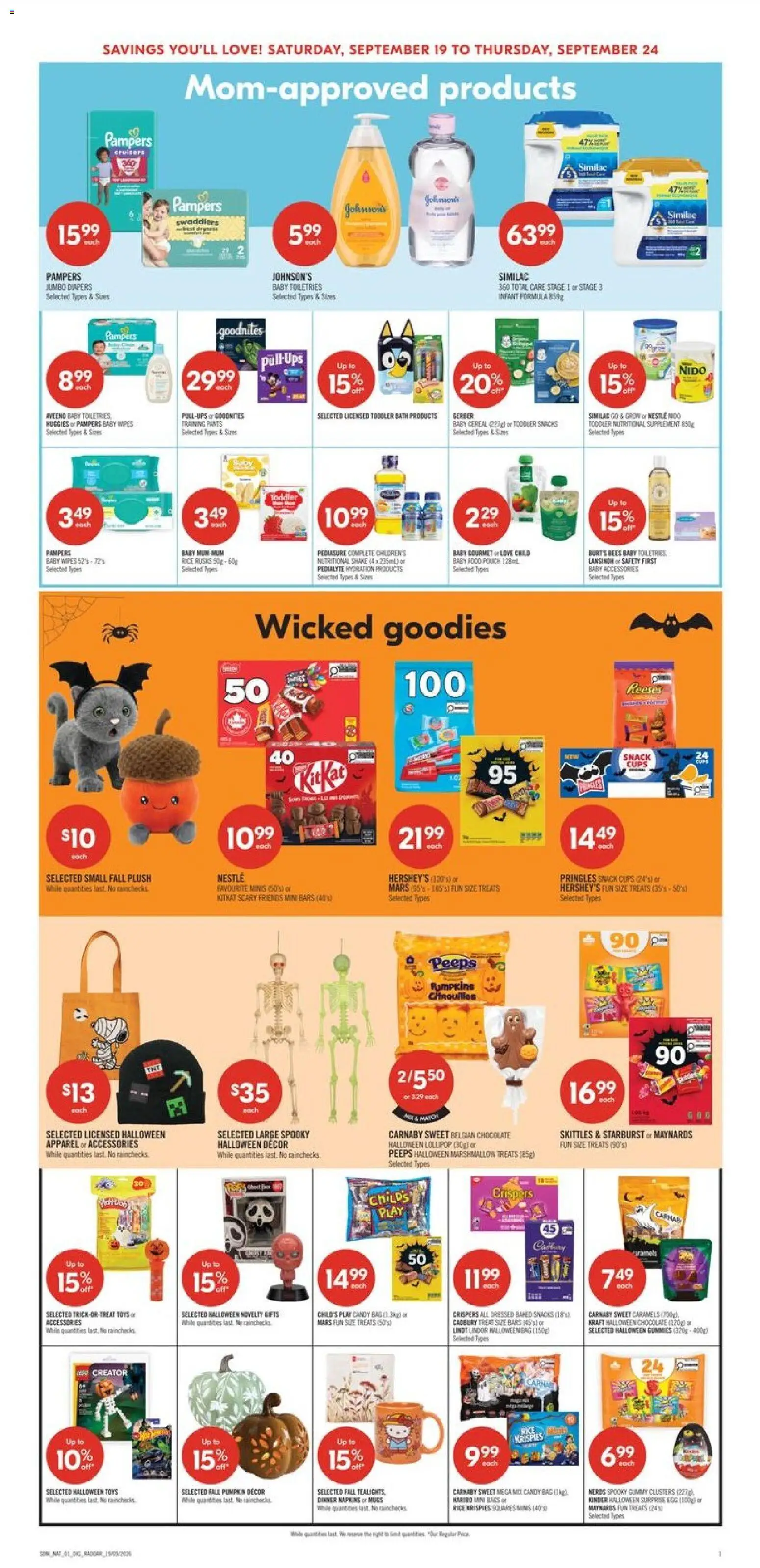 Shoppers flyer valid from Sep 19, 2026 | Page: 9 | Products: Lindt, Bag, Diapers, Pumpkin