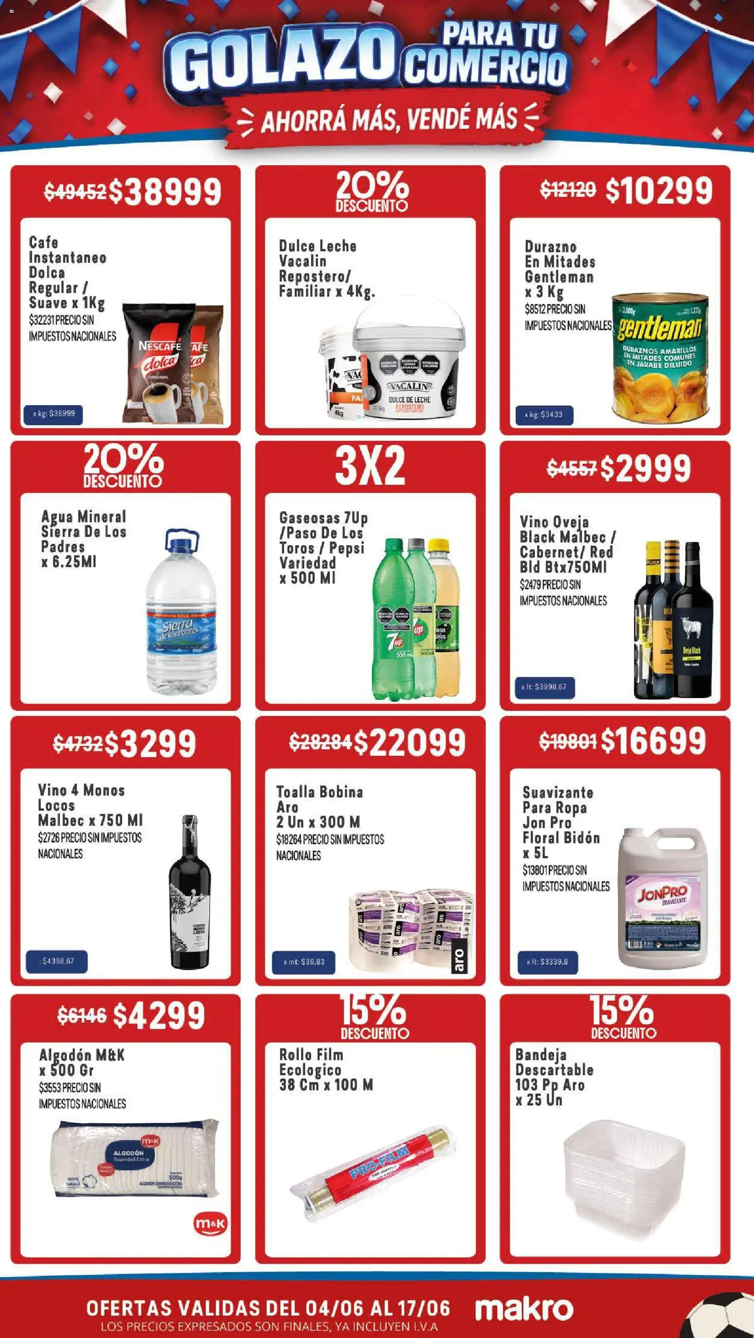 Makro Ofertas GOLAZO PARA TU COMERCIO │ válido desde el 04.06.2026 | Página: 4 | Productos: Bidón, Dulce de leche, Agua, Sierra