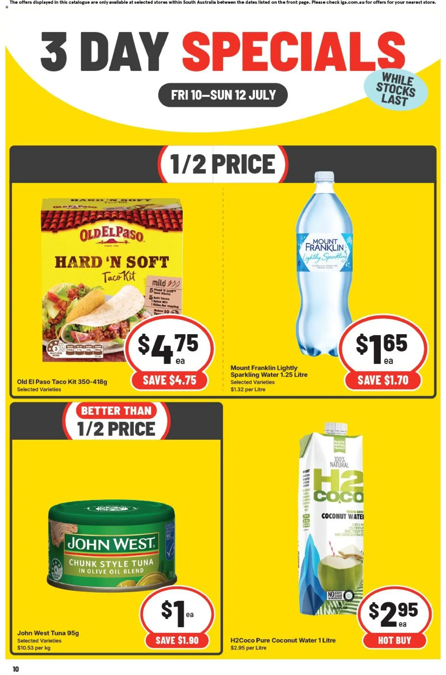 IGA catalogue - valid from 10/07/2026 | Page: 2 | Products: Olive oil, Water, Salsa, Tuna