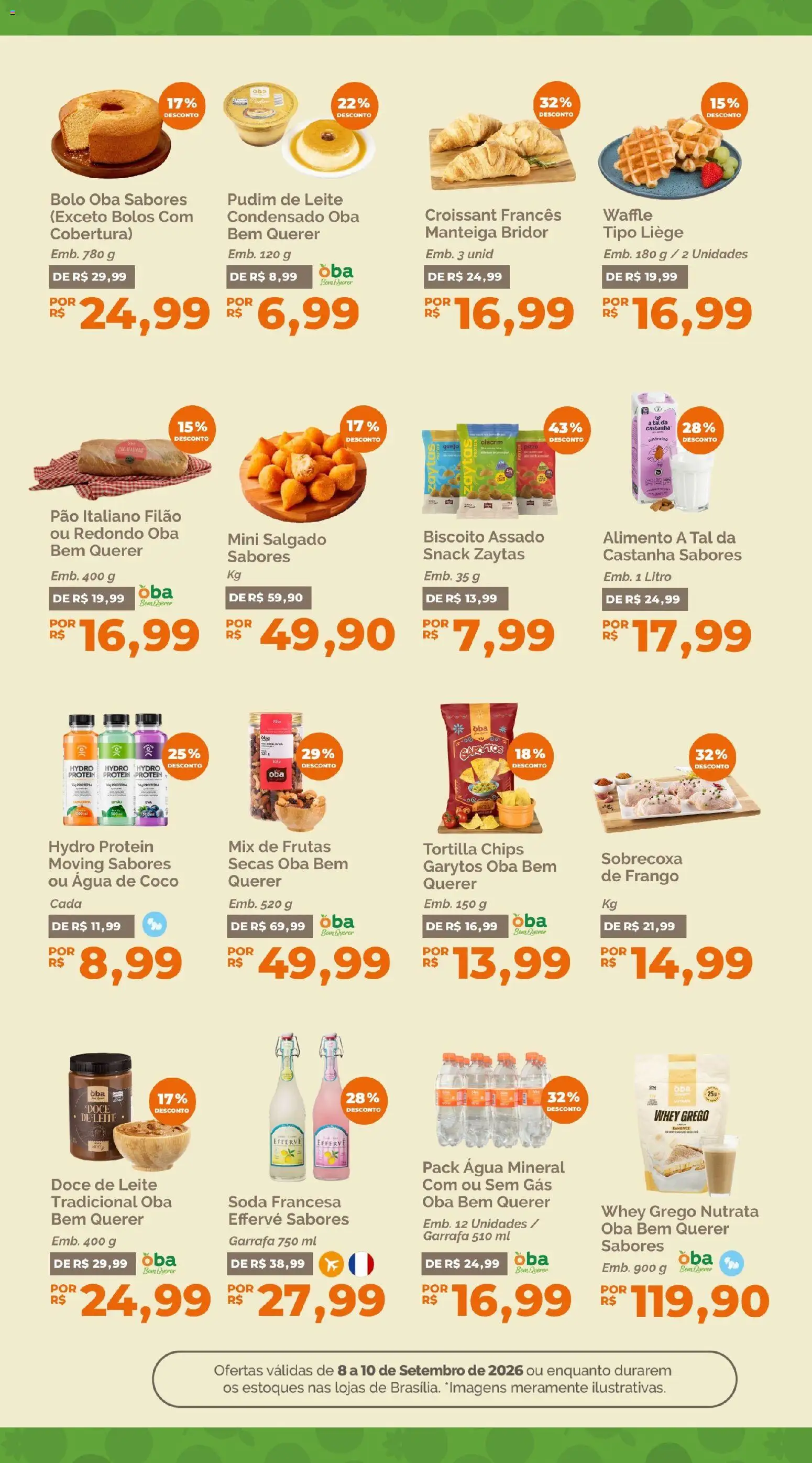 Oba Hortifruti Folheto - válido de 08/09/2026 | Página: 8 | Produtos: Biscoito, Água, Frango, Doce de leite
