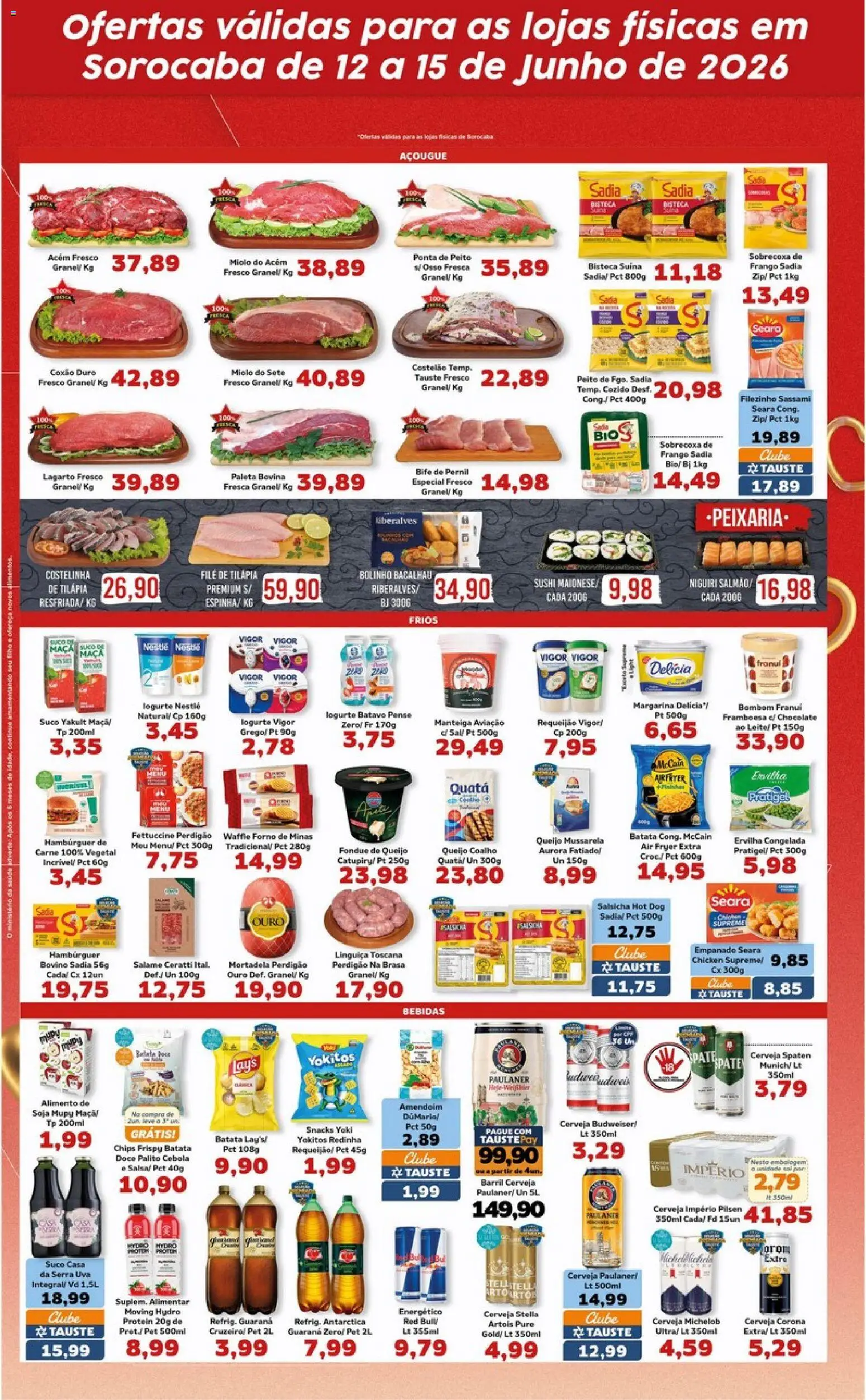Tauste Folheto - válido de 12.06.2026 | Página: 4 | Produtos: Linguiça, Tilápia, Hambúrguer, Batata