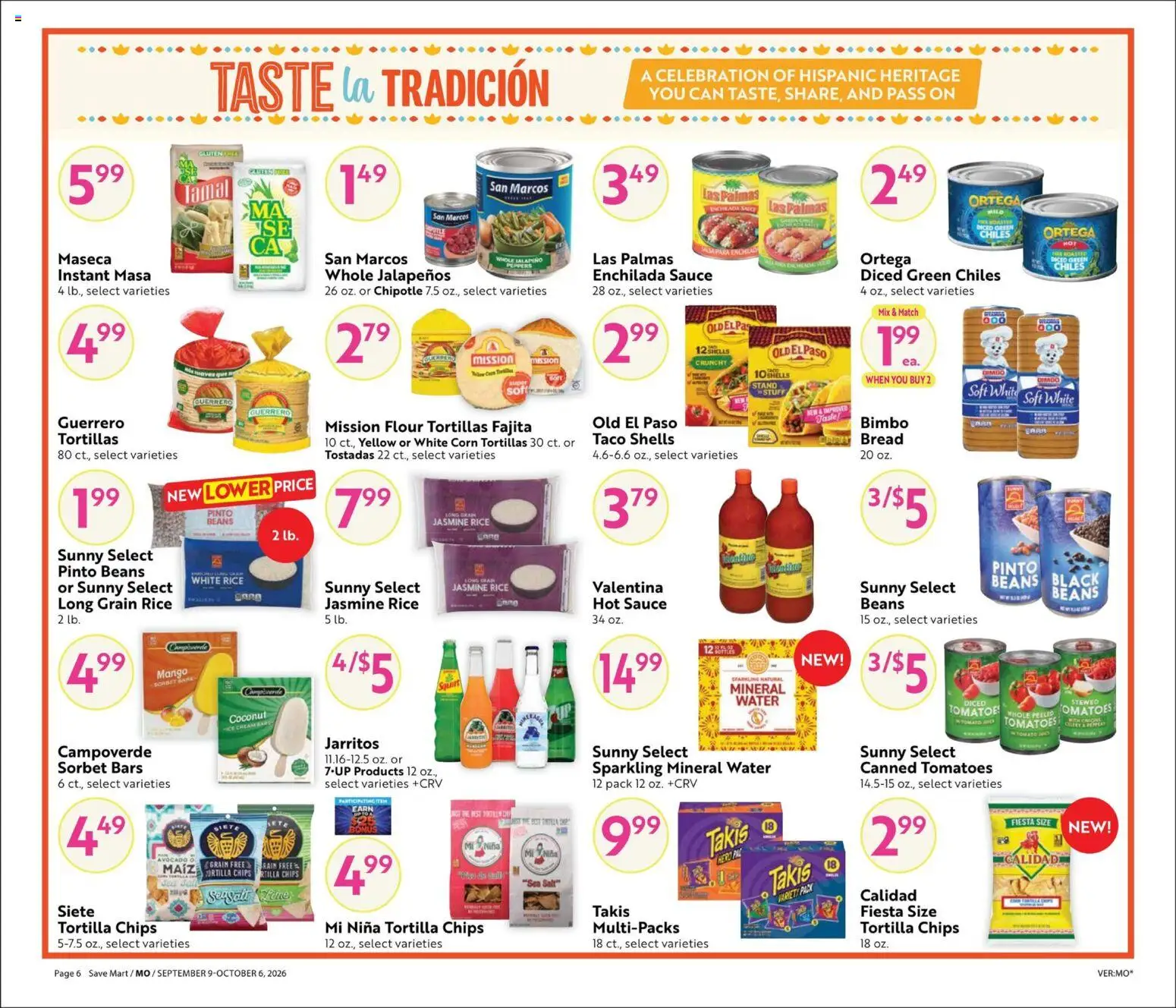 Save Mart Online Savings Guide - valid from 09/09/2026 | Page: 6 | Products: Corn, Jasmine rice, Tortillas, Flour