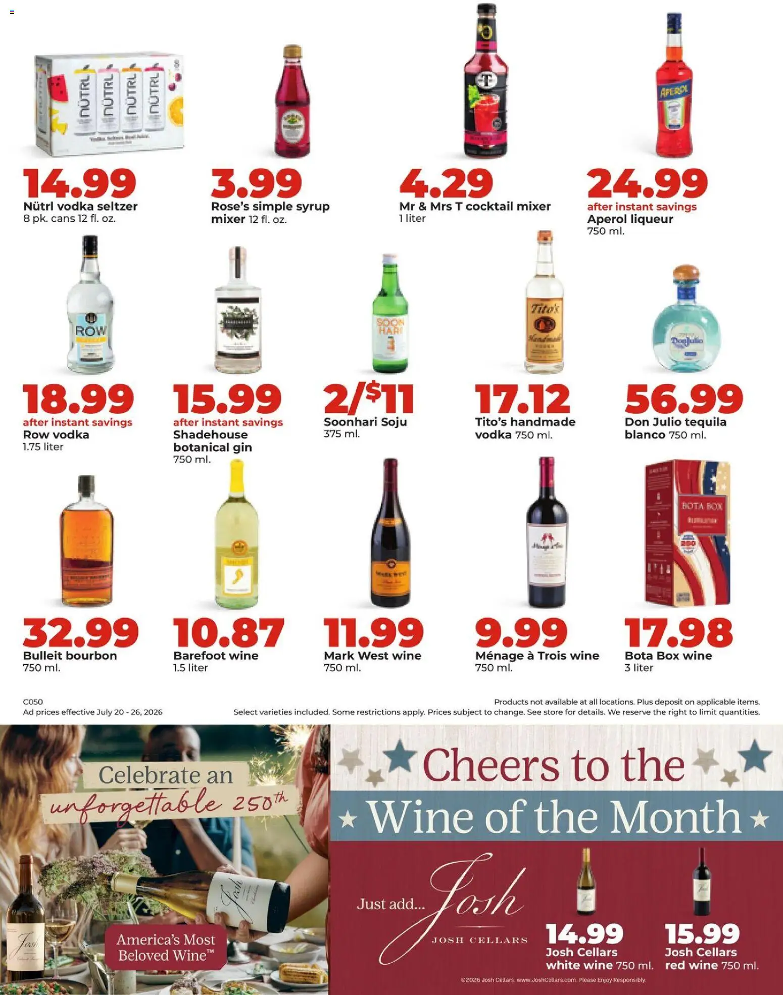 HyVee Weekly Ad - valid from 07/20/2026 | Page: 41 | Products: Bourbon, Gin, Vodka, Mixer