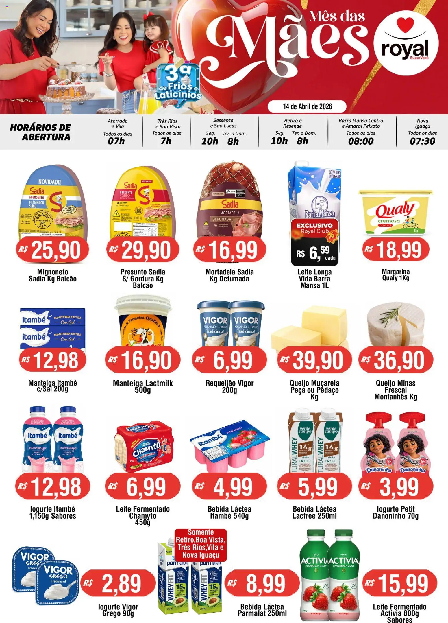Royal Supermercados Folheto - válido de 14.04.2026 | Página: 1 | Produtos: Filé mignon, Presunto, Bebida, Leite fermentado