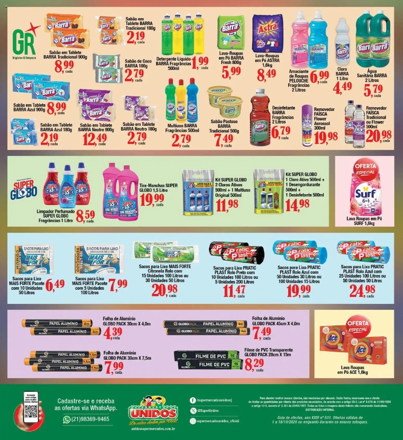 Supermercados Unidos Folheto - válido de 01/10/2026 | Página: 12 | Produtos: filme de PVC, Cloro, Detergente, Roupas