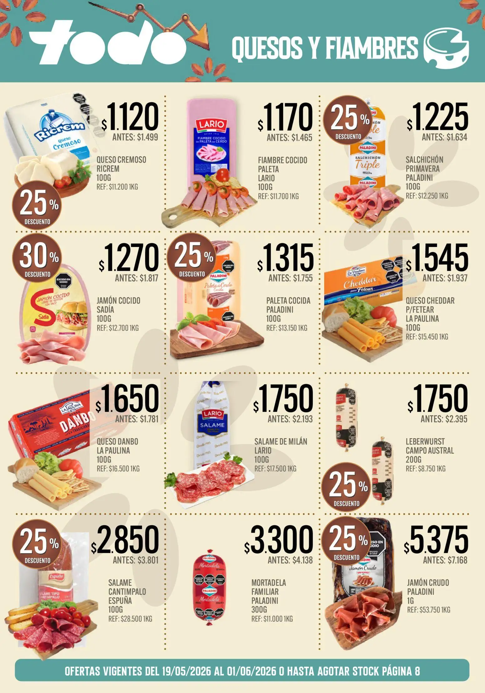 Supermercados TODO - Ofertas │ válido desde el 19.05.2026 | Página: 9 | Productos: Jamón cocido, Mortadela, Paleta, Queso