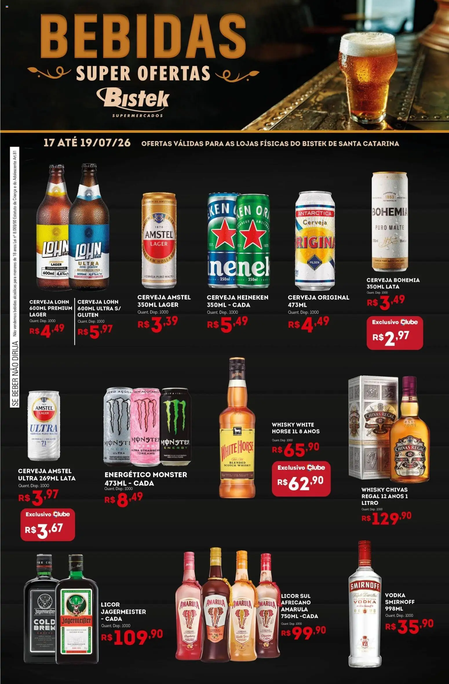 Bistek Supermercados Folheto - válido de 17/07/2026 | Página: 1 | Produtos: Energético, Heineken, Vodka, Monster