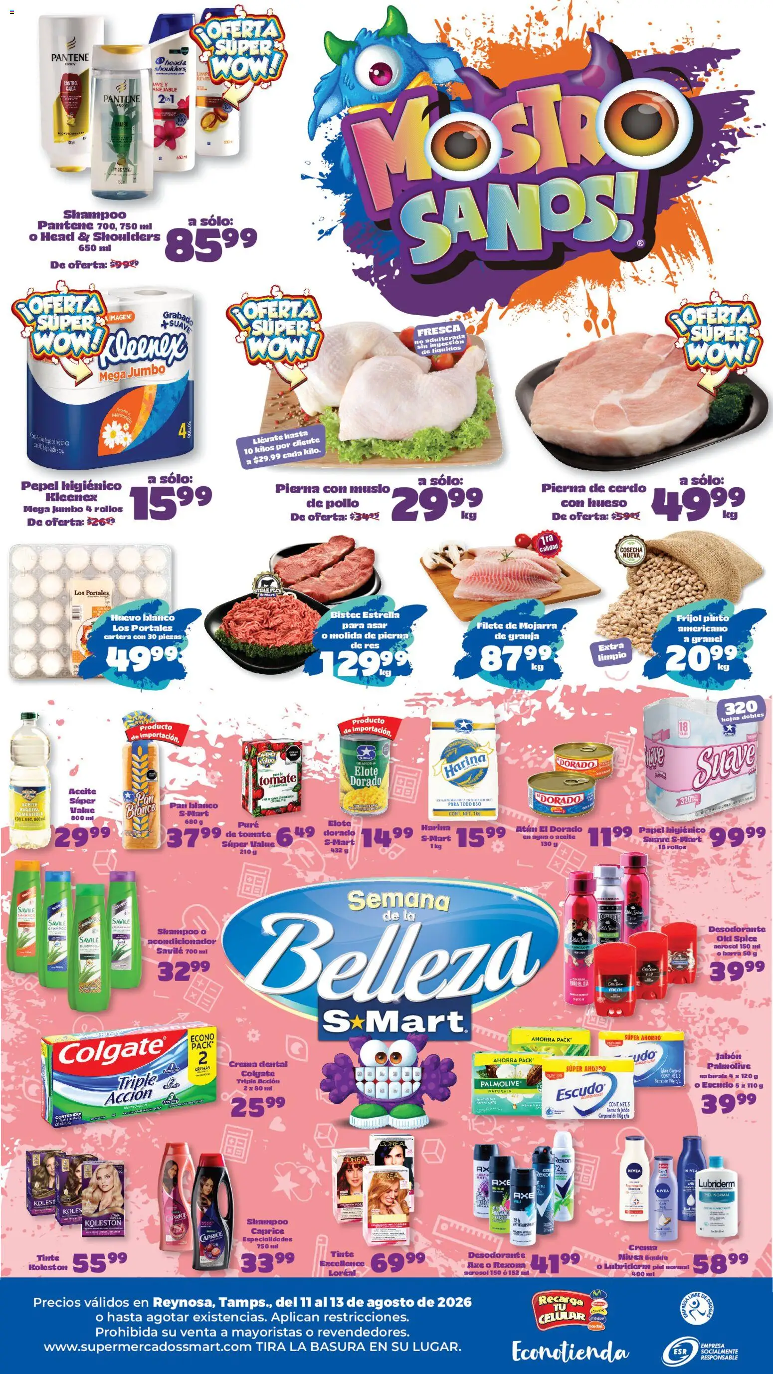 Nuevas ofertas de S-Mart válidas en toda la República Mexicana desde el 11/08/2026. ¡Encuentra las mejores ofertas en S-Mart folleto Reynosa! | Página: 2 | Productos: Bistec, Huevo, Puré, Head & Shoulders