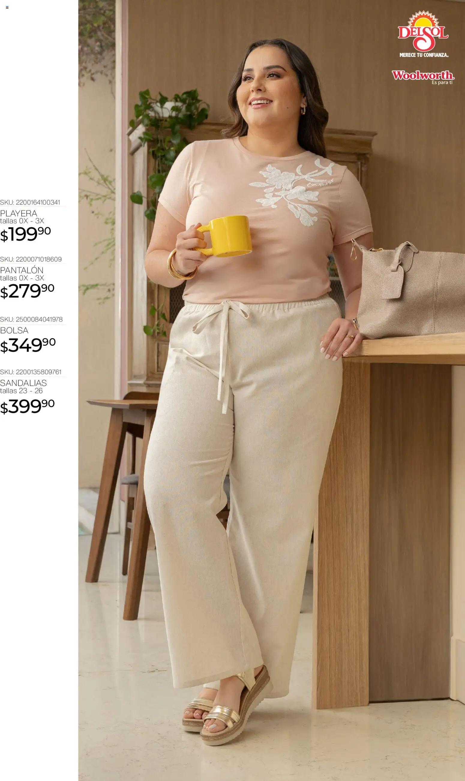 Nuevas ofertas de Del Sol y Woolworth válidas en toda la República Mexicana desde el 16.04.2026. ¡Encuentra las mejores ofertas en Del Sol y Woolworth katalog Moda Madres 2026! | Página: 13 | Productos: Bolsa, Playera, Sandalias