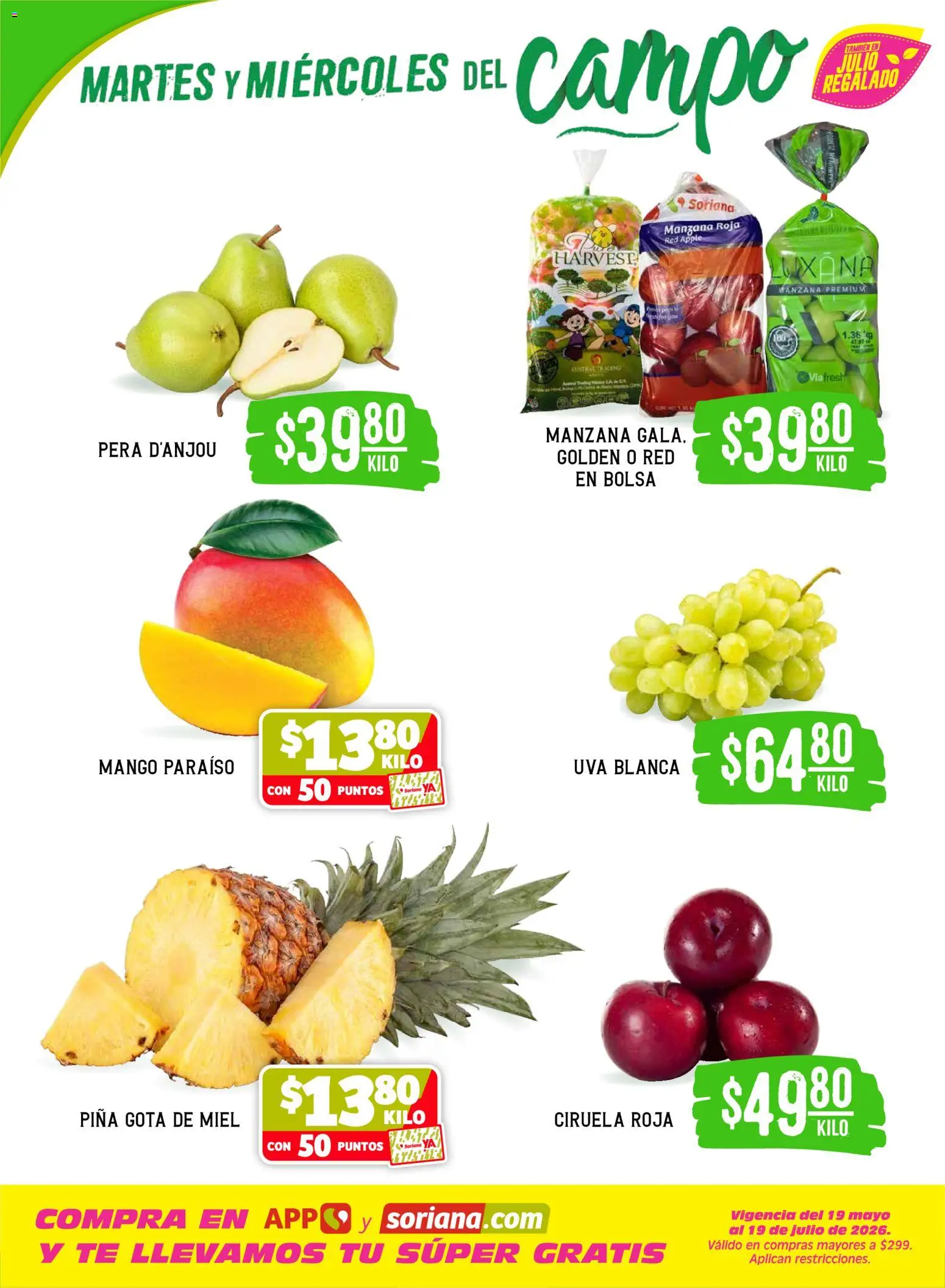 Nuevas ofertas de Soriana válidas en toda la República Mexicana desde el 09.06.2026. ¡Encuentra las mejores ofertas en Soriana Martes y Miércoles del Campo Súper: Ags, Nay, Jal, Qro, Col, Mich, Gto, Hgo, Tlax, Mor, Pue, Gro, Oax, Edo. de Mex, Vall! | Página: 2 | Productos: Pera, Uva, Piña, Té