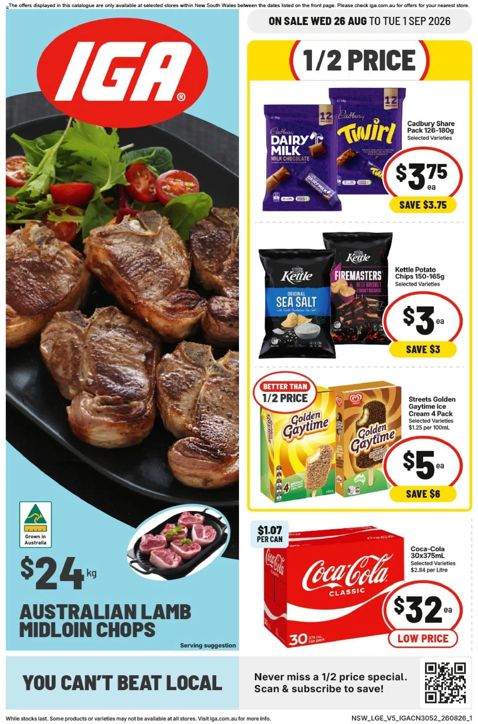 IGA catalogue - valid from 25/08/2026 | Page: 5 | Products: Milk, Chips, Cream, Kettle