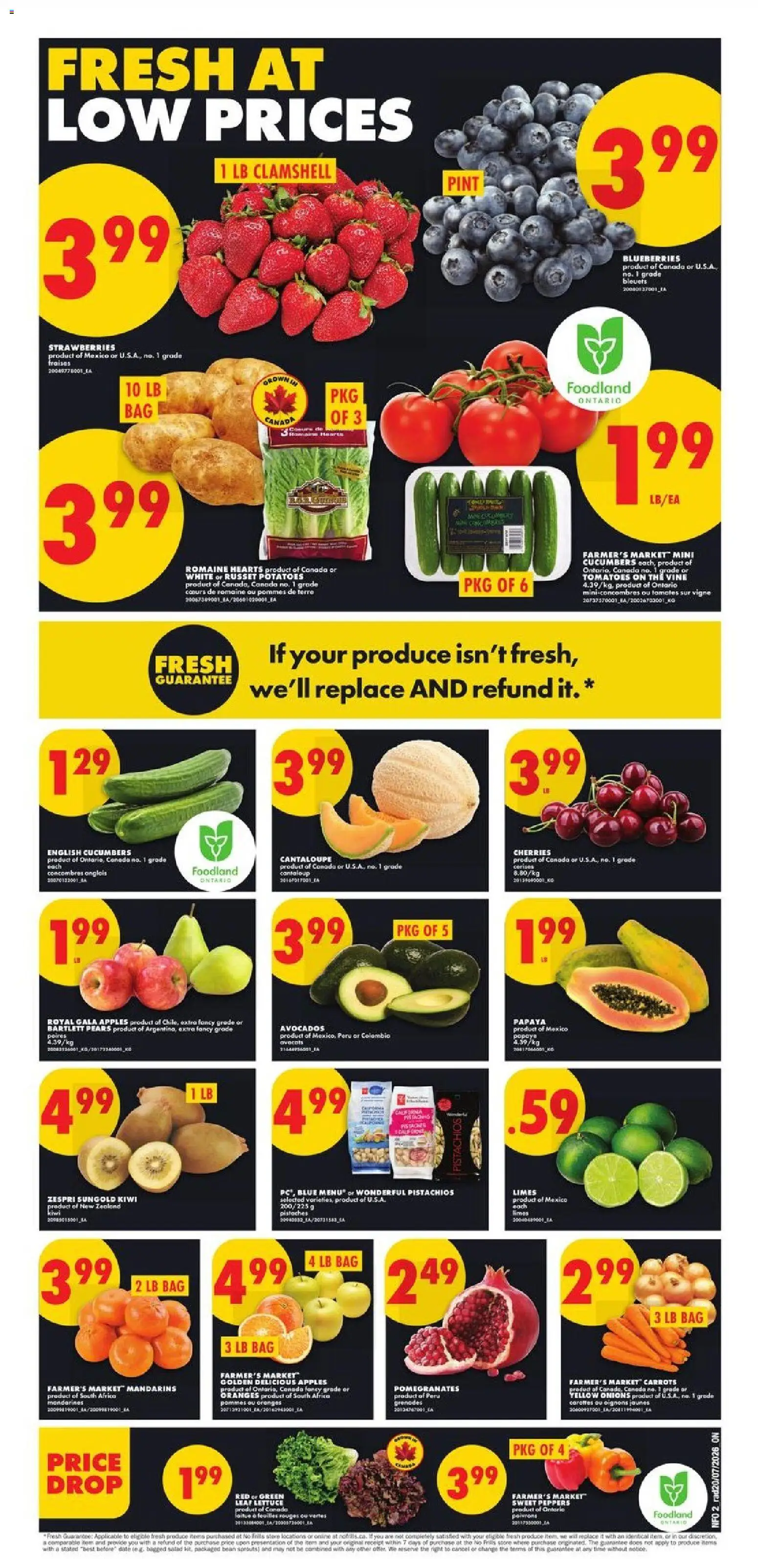 No Frills flyer valid from Jul 23, 2026 | Page: 2 | Products: Cucumbers, Blueberries, Pistachios, Tomatoes