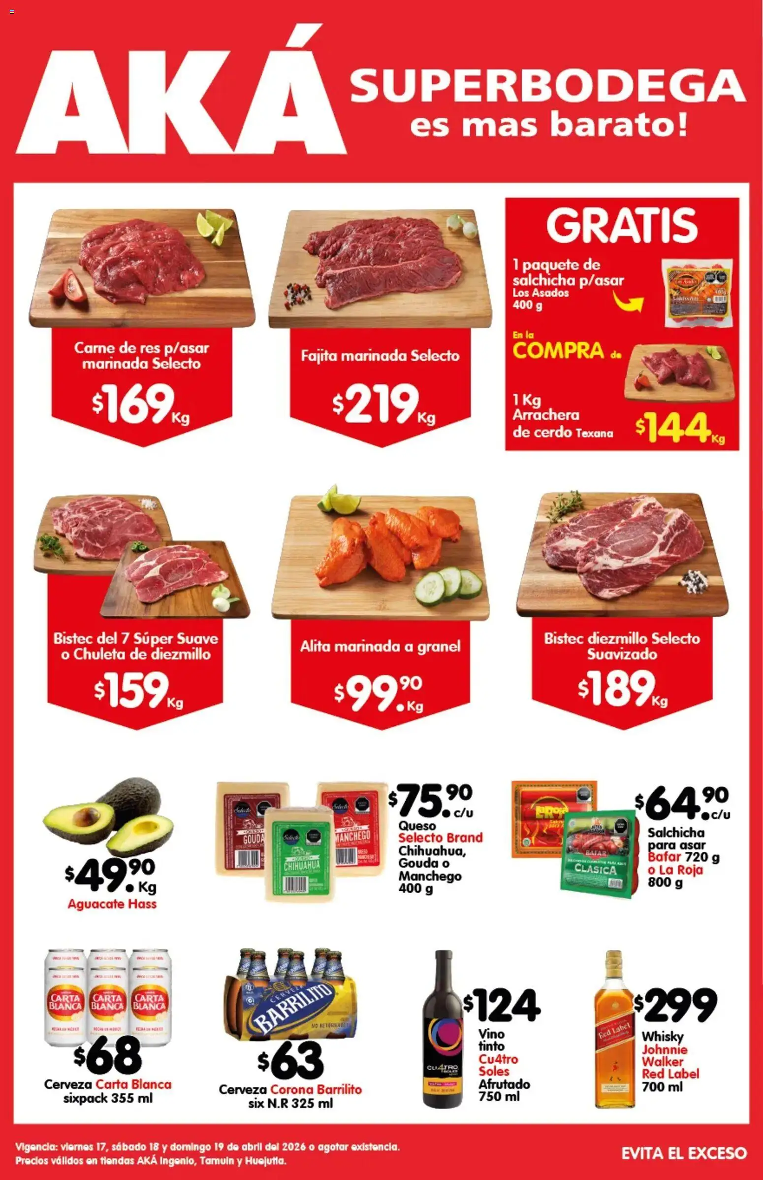 Nuevas ofertas de Arteli válidas en toda la República Mexicana desde el 17.04.2026. ¡Encuentra las mejores ofertas en Arteli folleto Carnita Asada Aká Superbodegas Foraneas! | Página: 1 | Productos: Queso, Aguacate, Res, Whisky