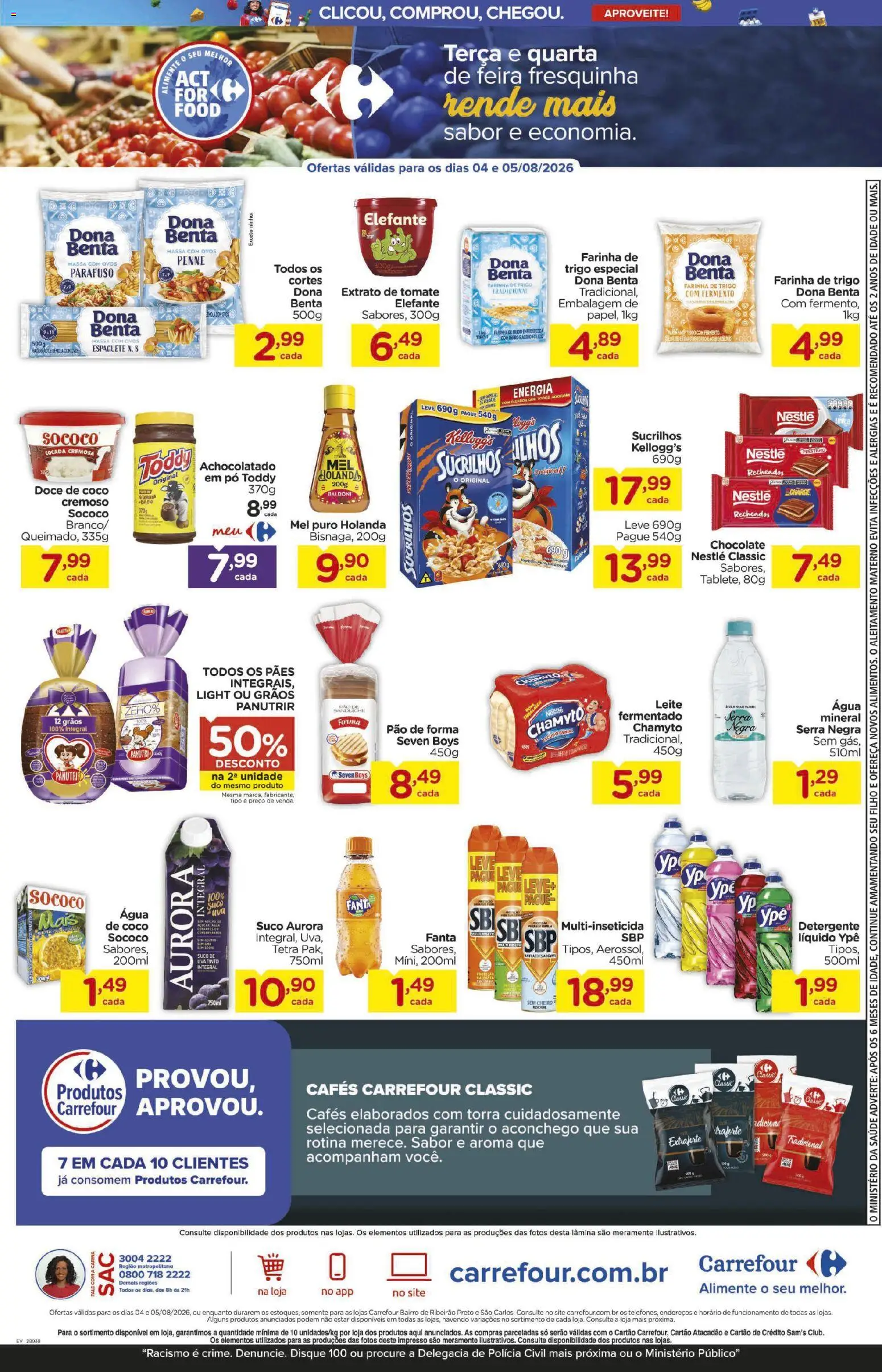 Carrefour Bairro Folheto - válido de 04/08/2026 | Página: 3 | Produtos: Coco, Suco, Sanduíche, Pão de forma