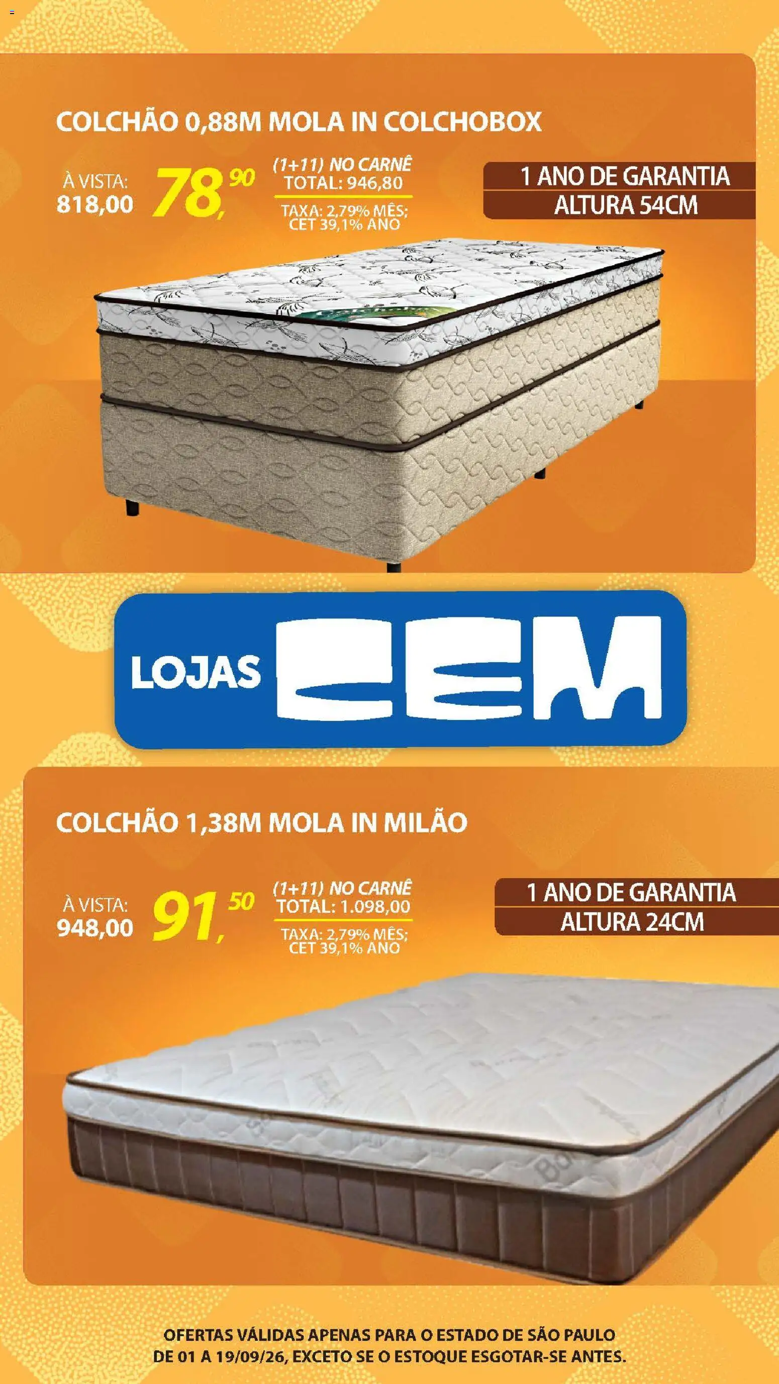 Lojas Cem Folheto - válido de 01/09/2026 | Página: 21 | Produtos: Colchão, Carne