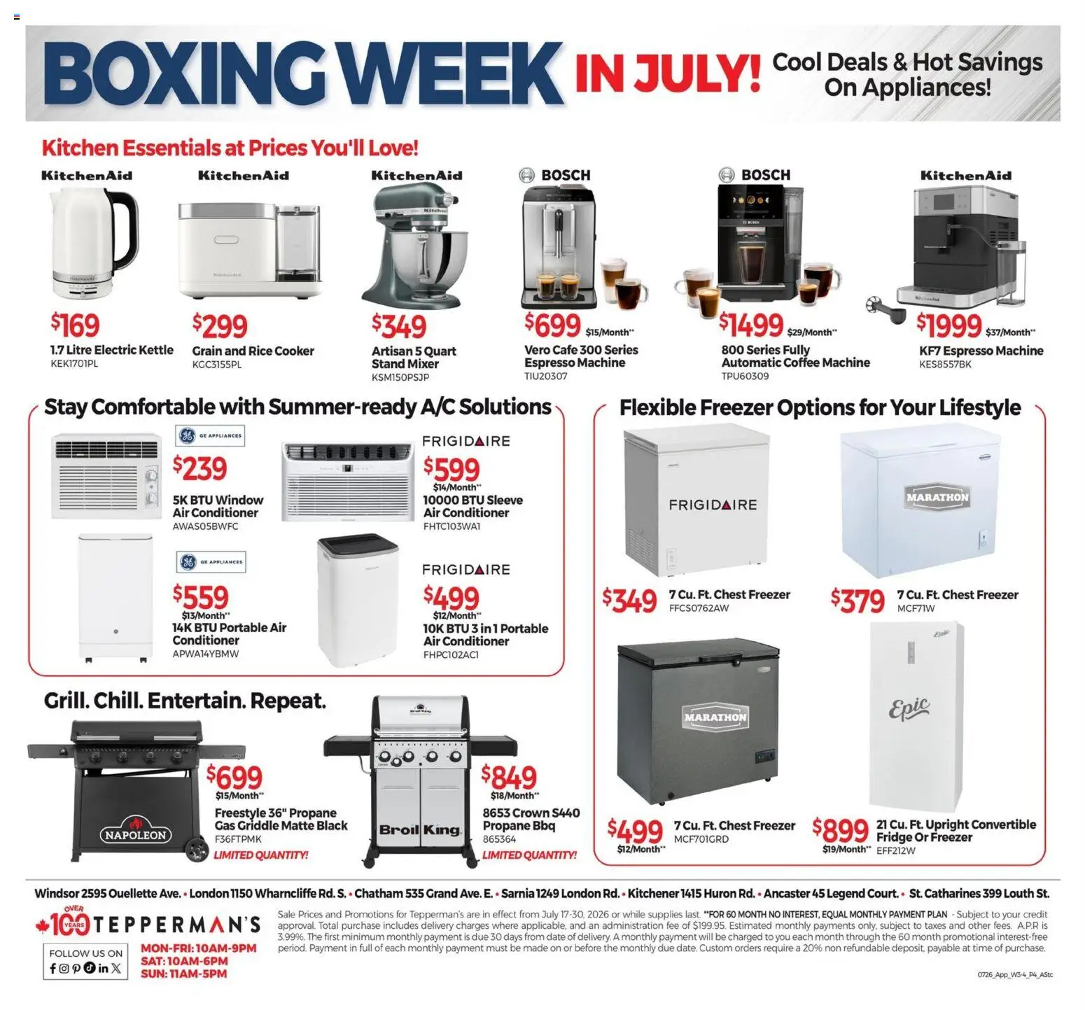 Tepperman's flyer valid from Jul 17, 2026 | Page: 4 | Products: Freezer, Kettle, Mixer, Conditioner