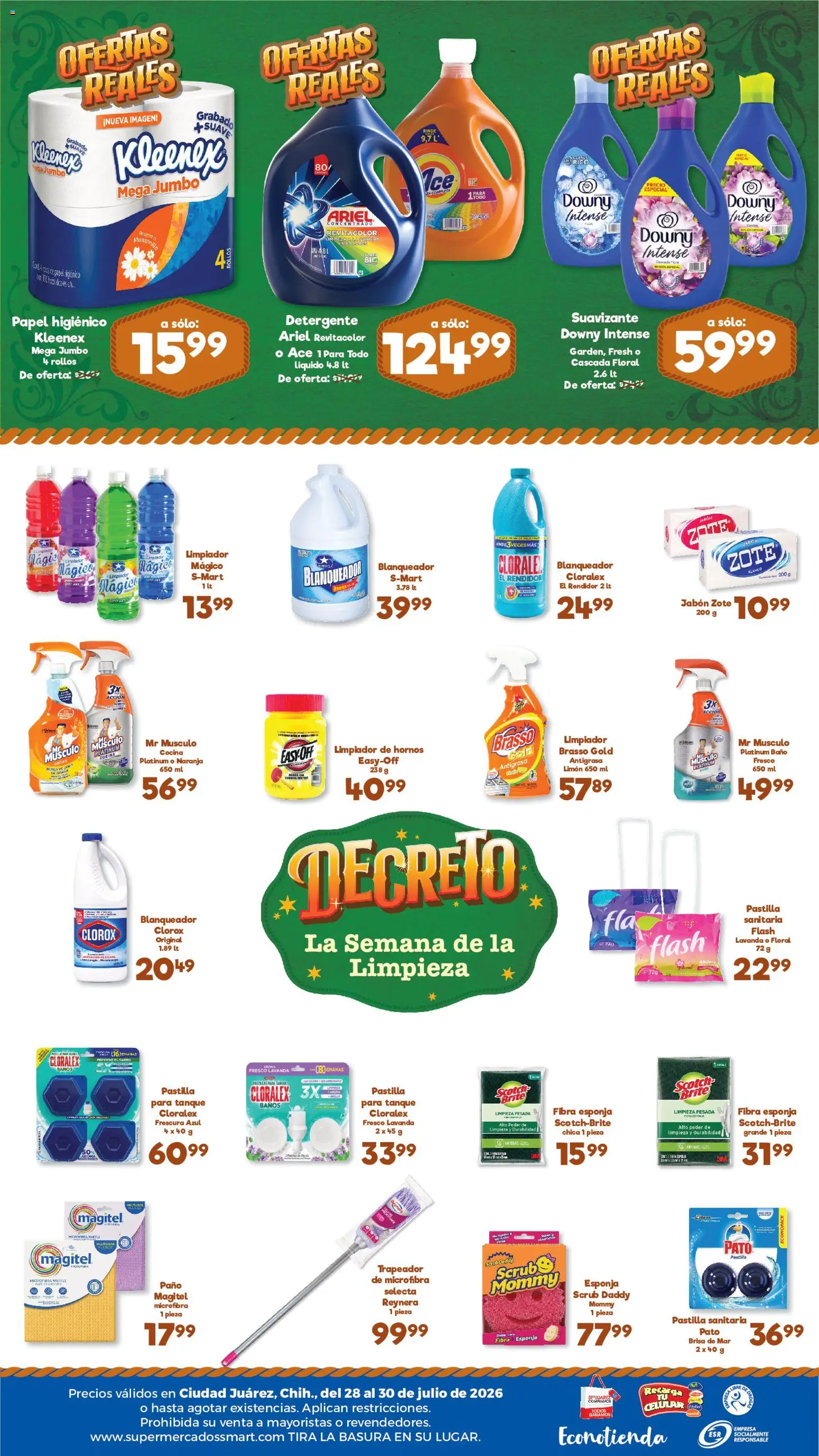 Nuevas ofertas de S-Mart válidas en toda la República Mexicana desde el 28/07/2026. ¡Encuentra las mejores ofertas en S-Mart folleto Ofertas de feria Juárez! | Página: 2 | Productos: Limón, Limpiador, Cocina, Cloro