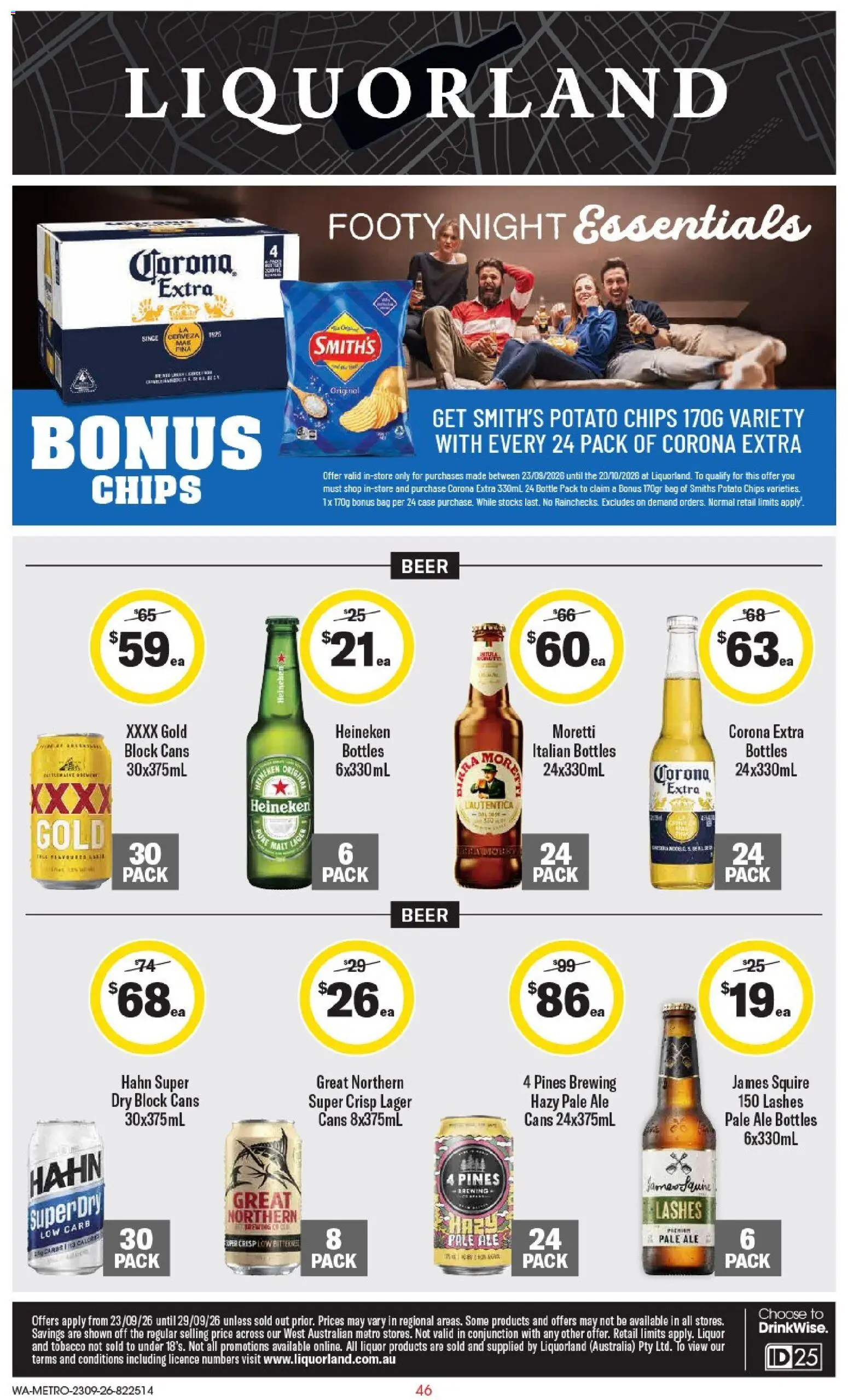 Coles catalogue - valid from 23/09/2026 | Page: 1 | Products: Corona Extra, Heineken, Case, Bag