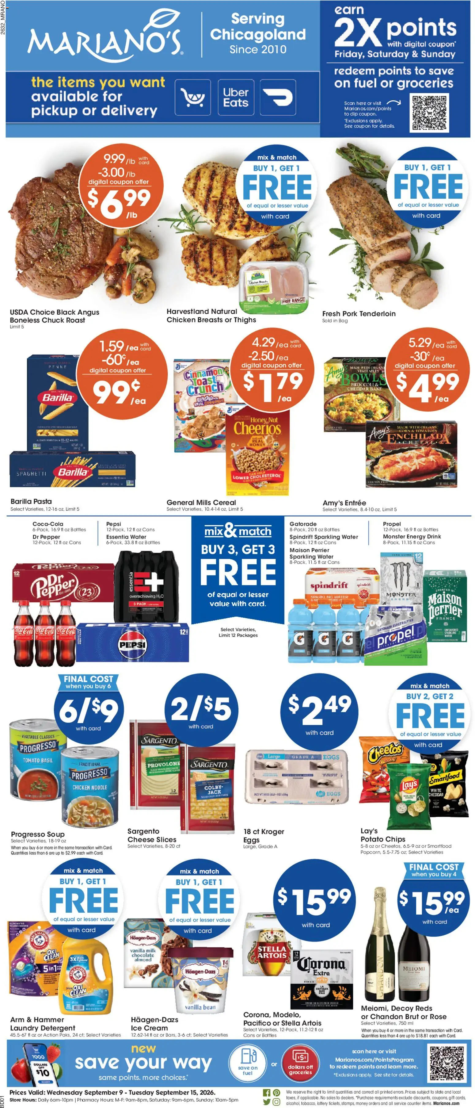 Mariano's Weekly Ad - valid from 09/09/2026 | Page: 1 | Products: Potato chips, Laundry detergent, Cereal, Barilla