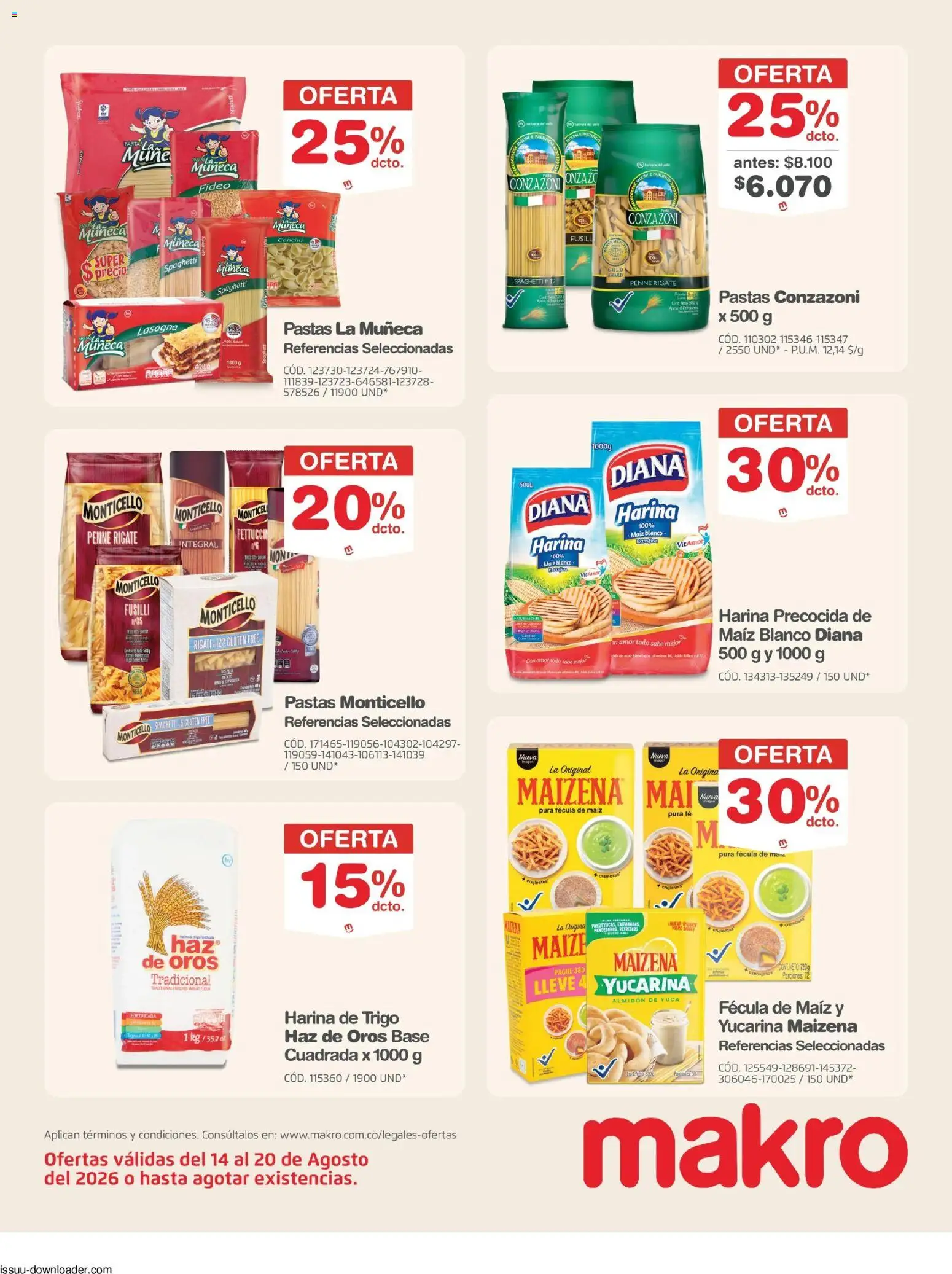Makro revista - valida desde el 14/08/2026 | Página: 14 | Productos: Harina, Pastas, Muñeca, Yuca