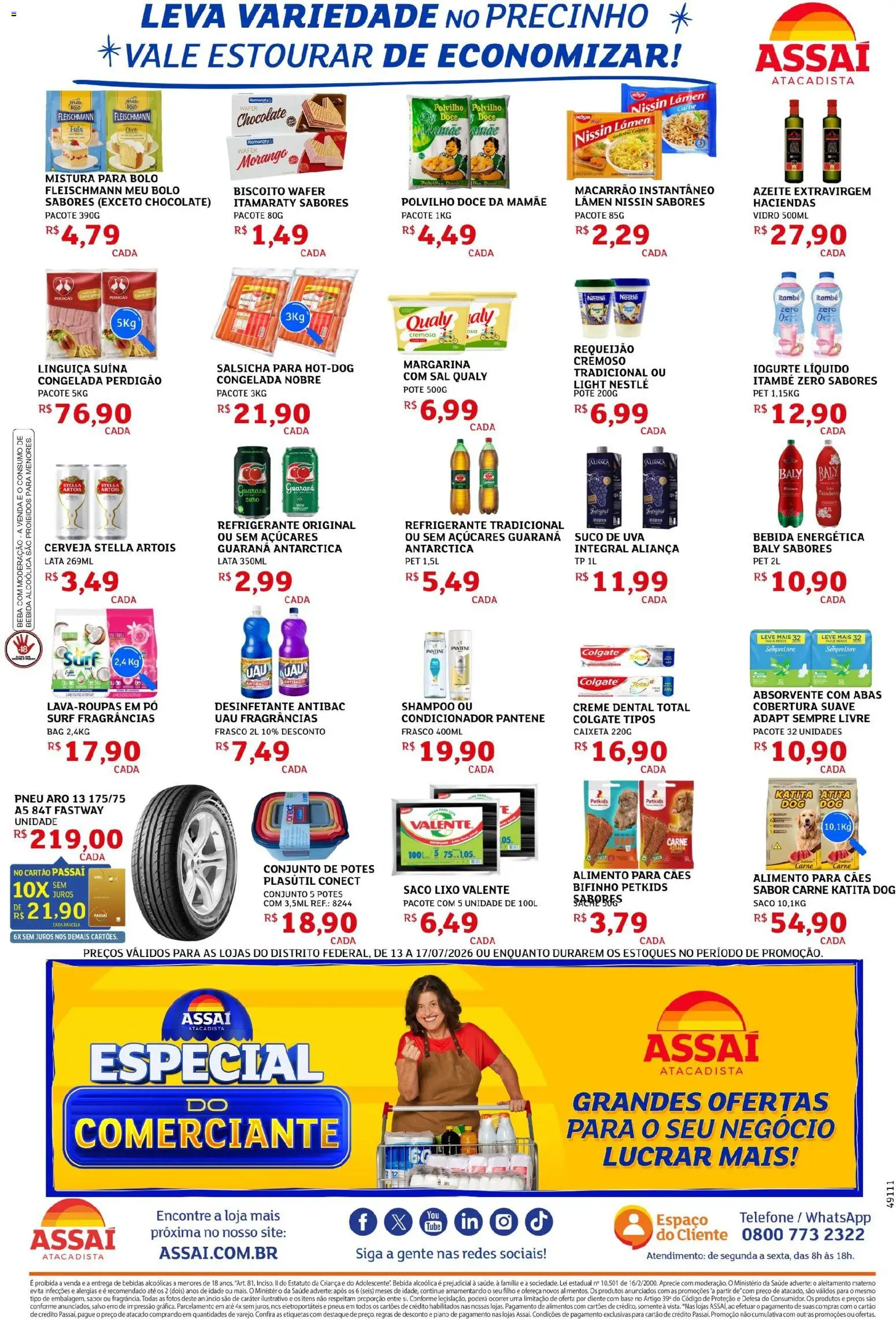 Assaí Atacadista Folheto - válido de 13/07/2026 | Página: 2 | Produtos: Aliança, Linguiça, Suco, Pneus