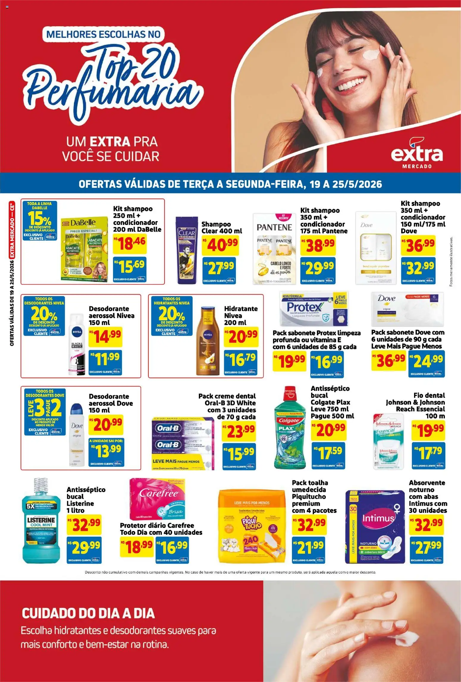 Extra Folheto - válido de 19.05.2026 | Página: 3 | Produtos: Shampoo, Fio dental, Dove, Absorvente