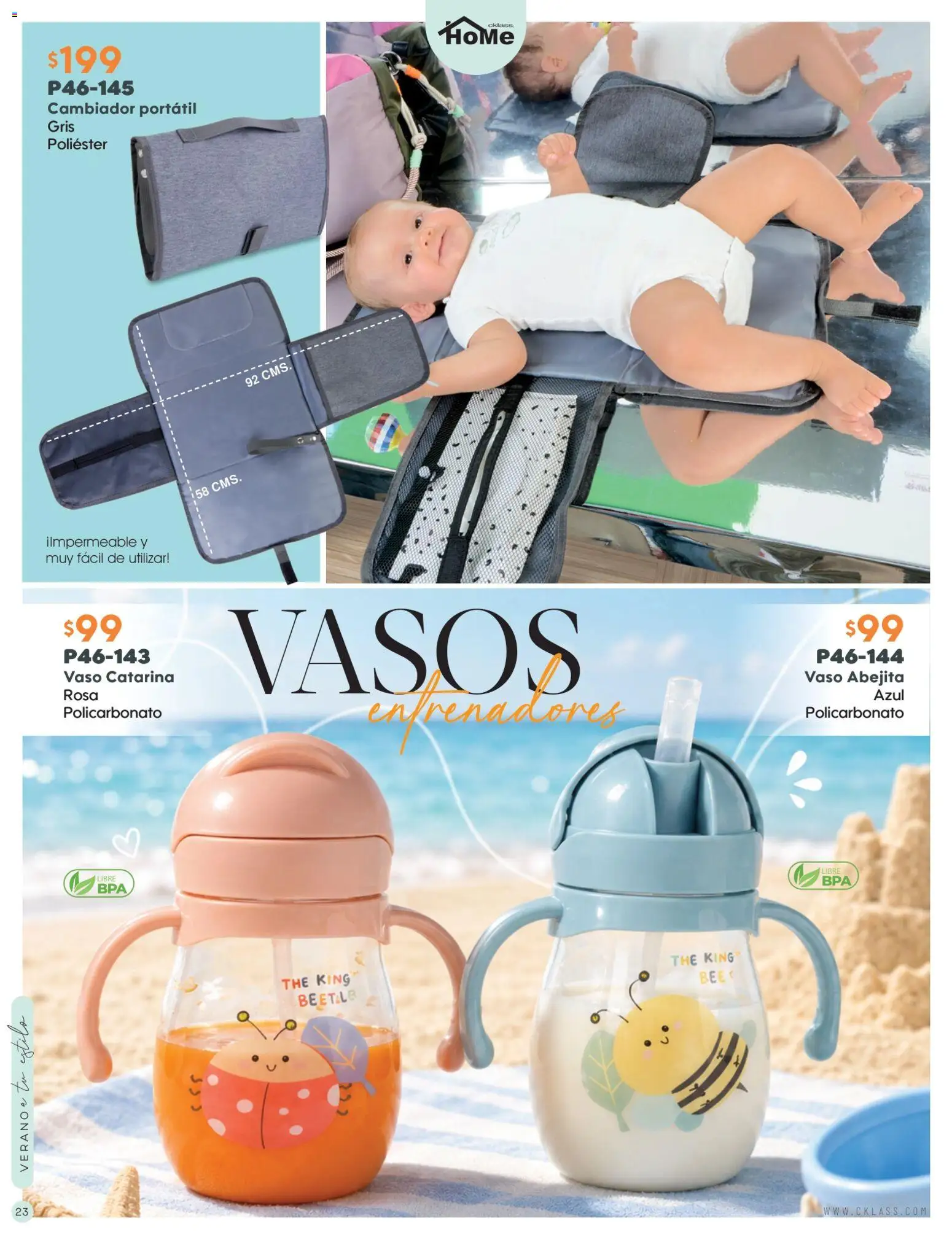 Nuevas ofertas de Cklass válidas en toda la República Mexicana desde el 02/07/2026. ¡Encuentra las mejores ofertas en Cklass catálogo Verano WE & Home! | Página: 24 | Productos: Cambiador, Top, Vasos