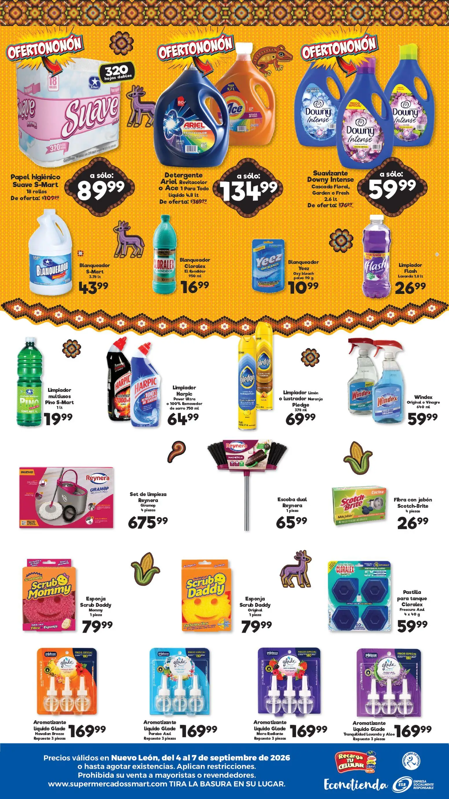 Nuevas ofertas de S-Mart válidas en toda la República Mexicana desde el 04/09/2026. ¡Encuentra las mejores ofertas en S-Mart folleto Ofertas de feria Monterrey! | Página: 2 | Productos: Esponja, Limón, Papel higiénico, Lustrador
