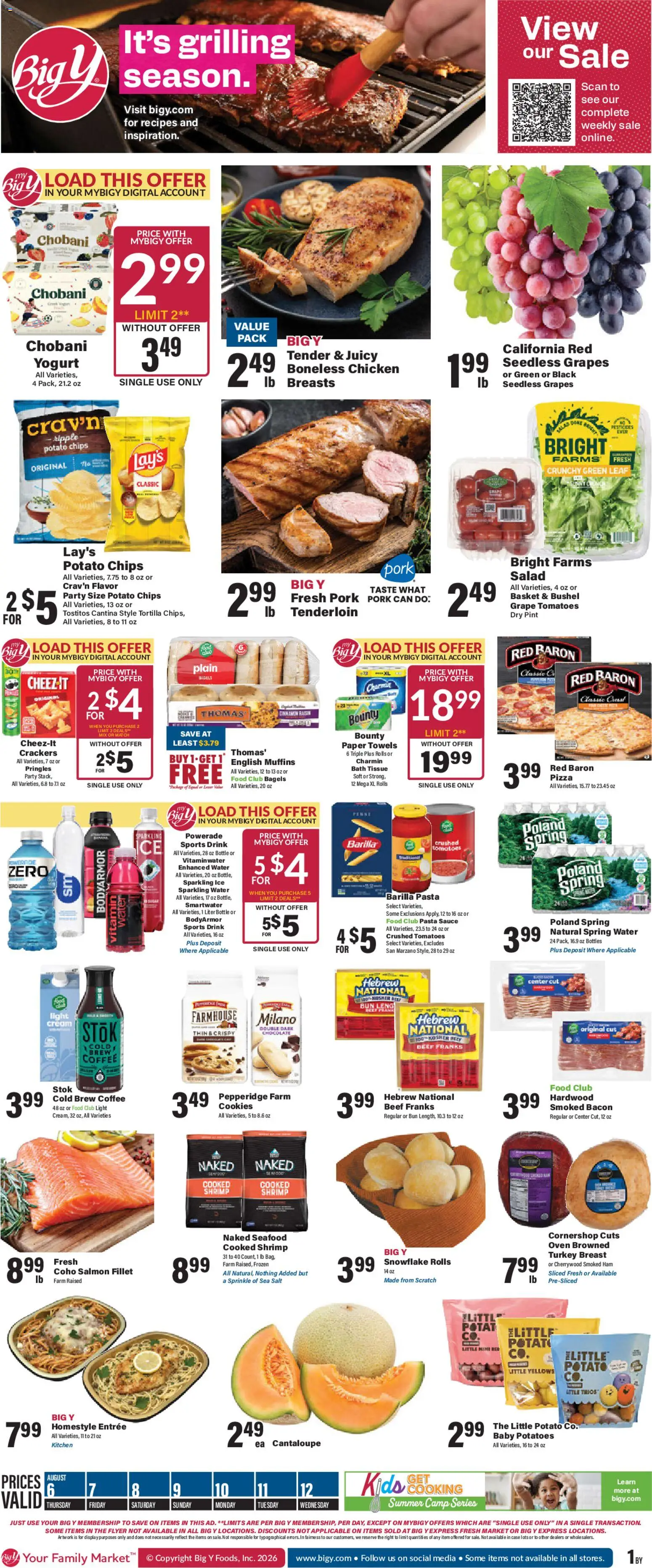 Big Y Weekly Ad - valid from 08/06/2026 | Page: 1 | Products: Basket, Beef, Chips, Potatoes