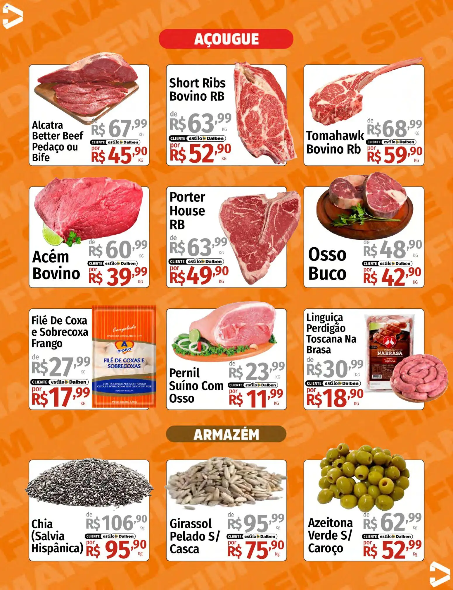 Supermercado Dalben Folheto - válido de 12.06.2026 | Página: 4 | Produtos: Linguiça, Acém, Pernil, Frango