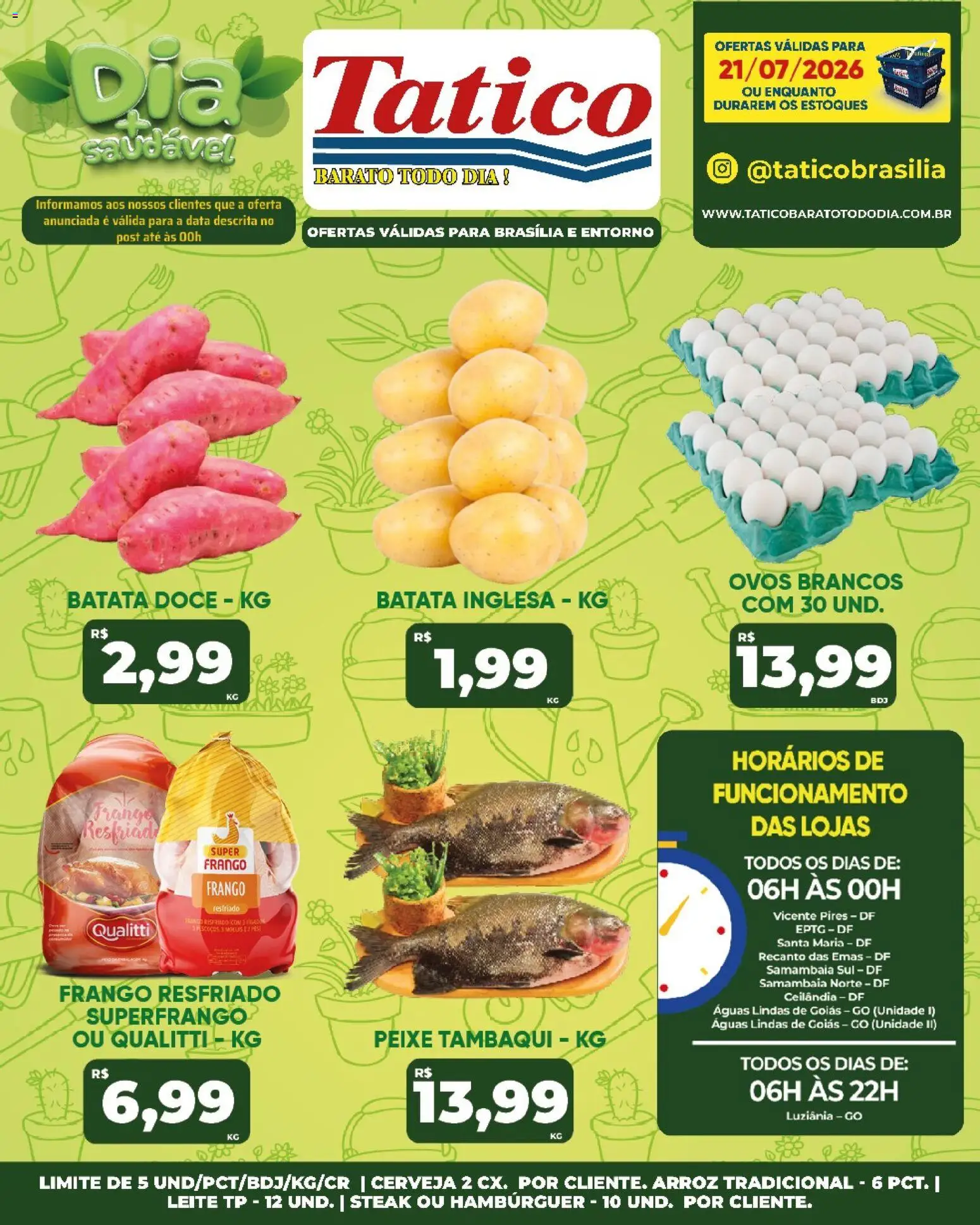 Tatico Folheto - válido de 21/07/2026 | Página: 20 | Produtos: Leite, Cerveja, Arroz, Hambúrguer