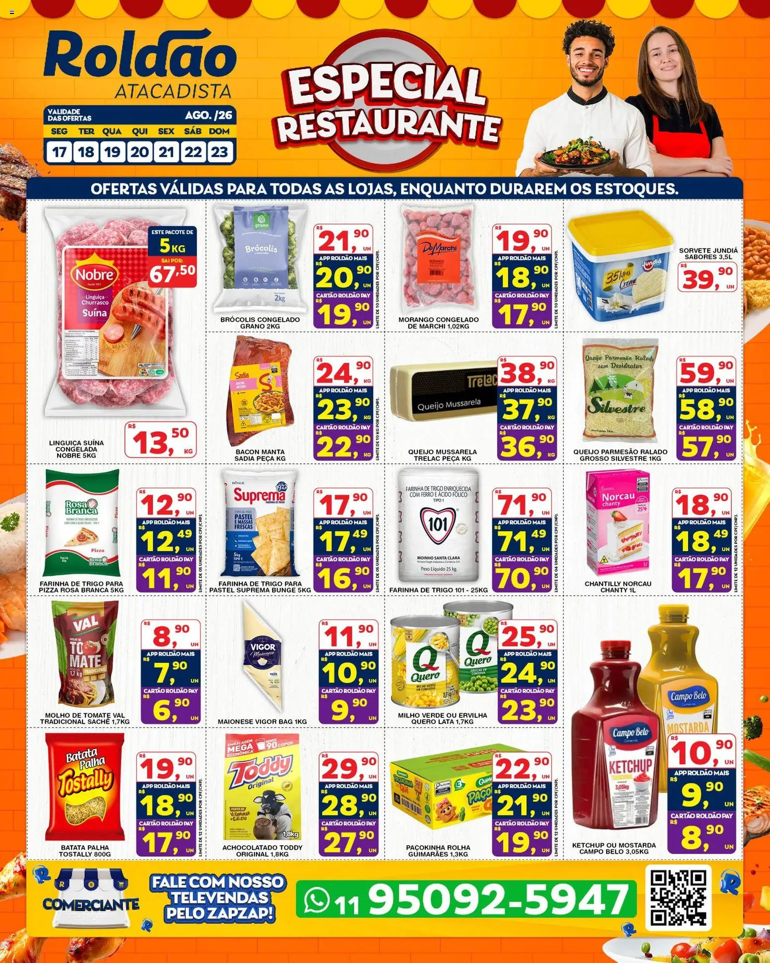 Roldão Folheto - válido de 17/08/2026 | Página: 1 | Produtos: Molho de tomate, Farinha de trigo, Batata palha, Mussarela