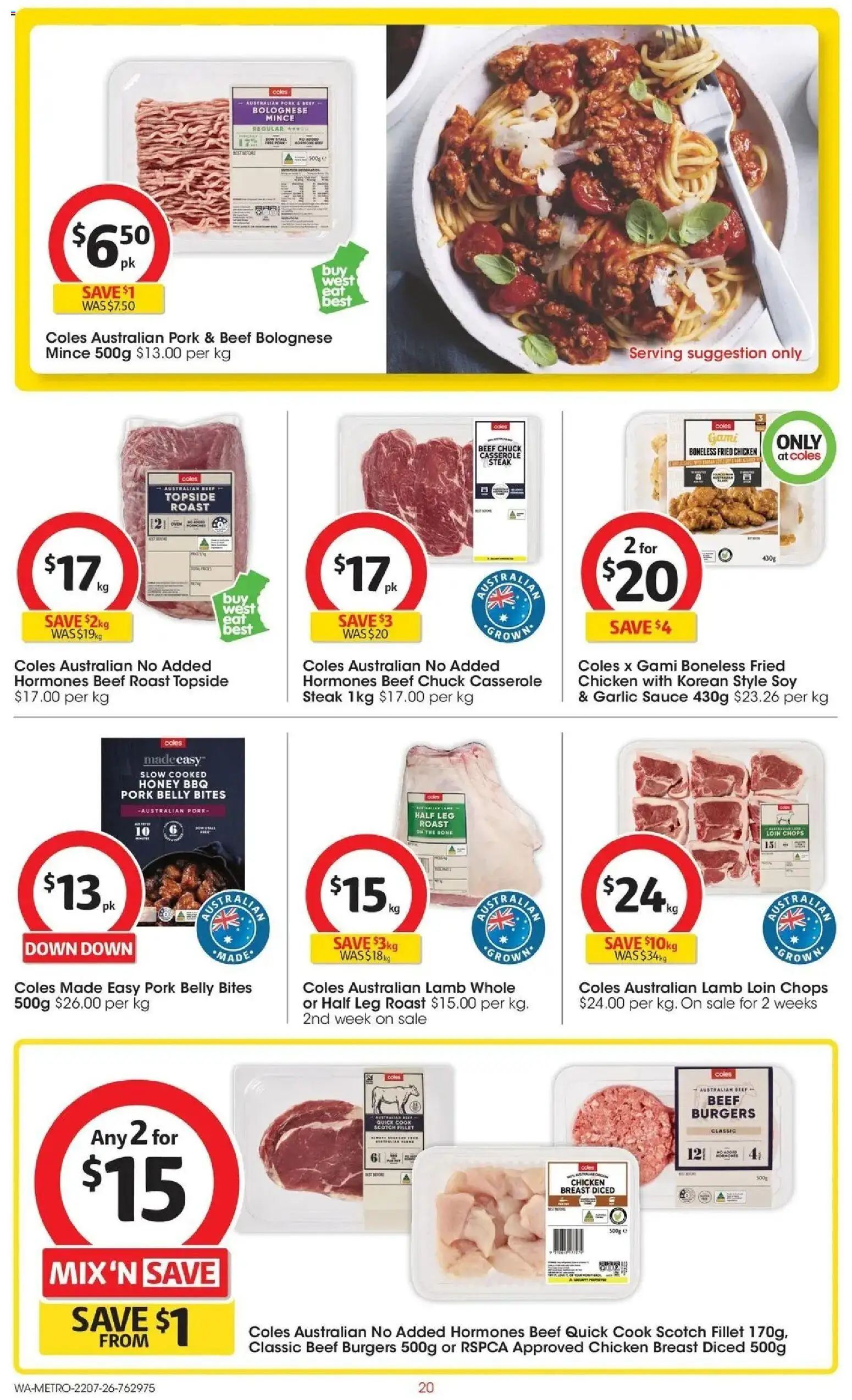 Coles catalogue - valid from 22/07/2026 | Page: 20 | Products: Chicken, Pork, Scotch, Garlic