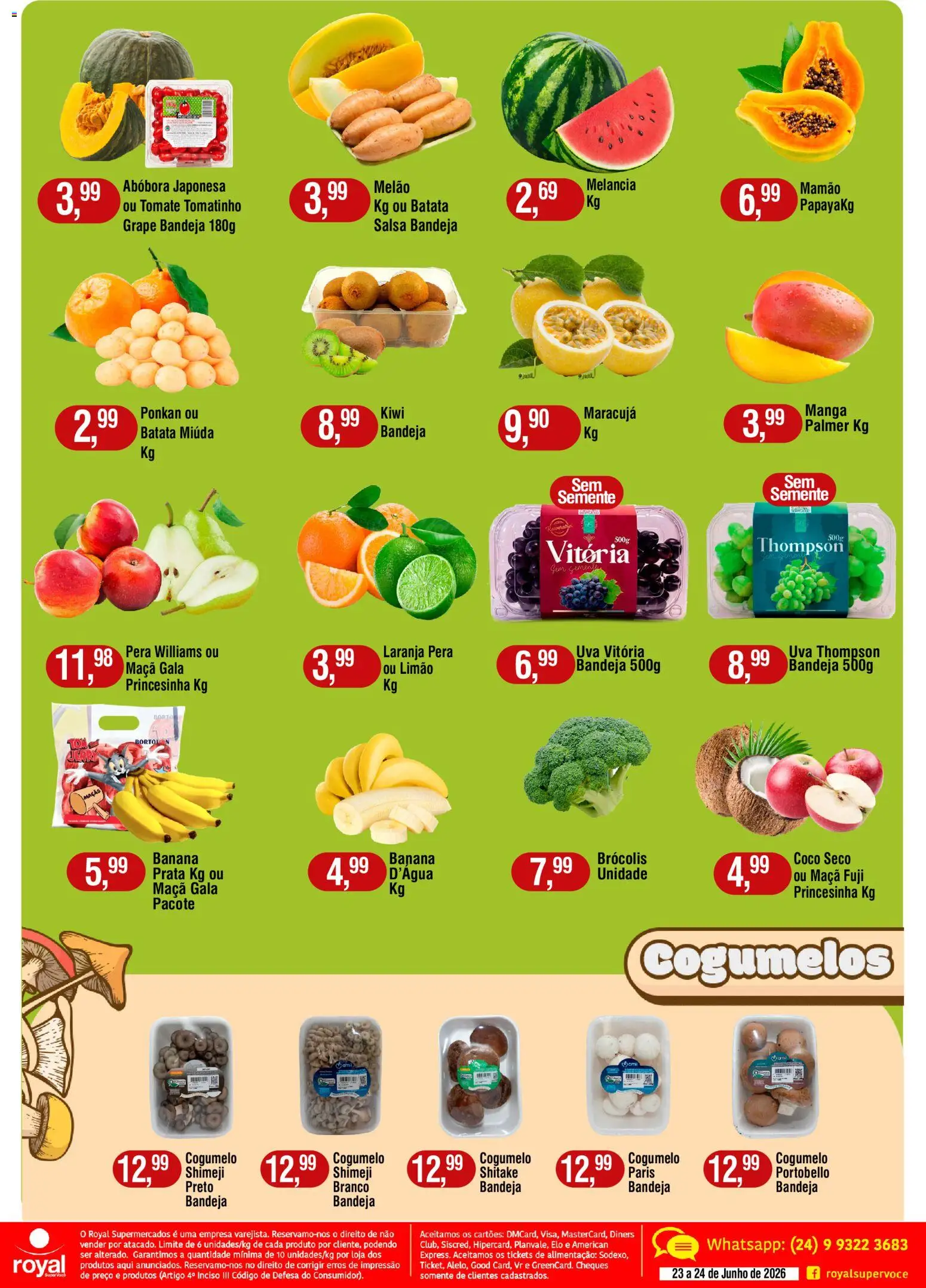 Royal Supermercados Folheto - válido de 23/06/2026 | Página: 2 | Produtos: Coco, Cogumelo, Bandeja, Mamão