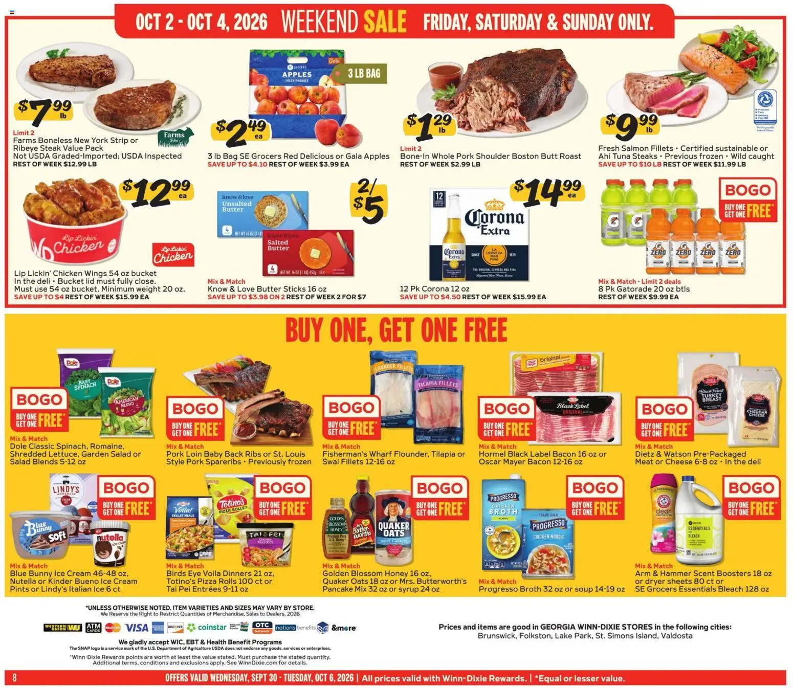 Winn Dixie Weekly Weekly Ad - valid from 09/30/2026 | Page: 8 | Products: Pork shoulder, Skillet, Syrup, Pork