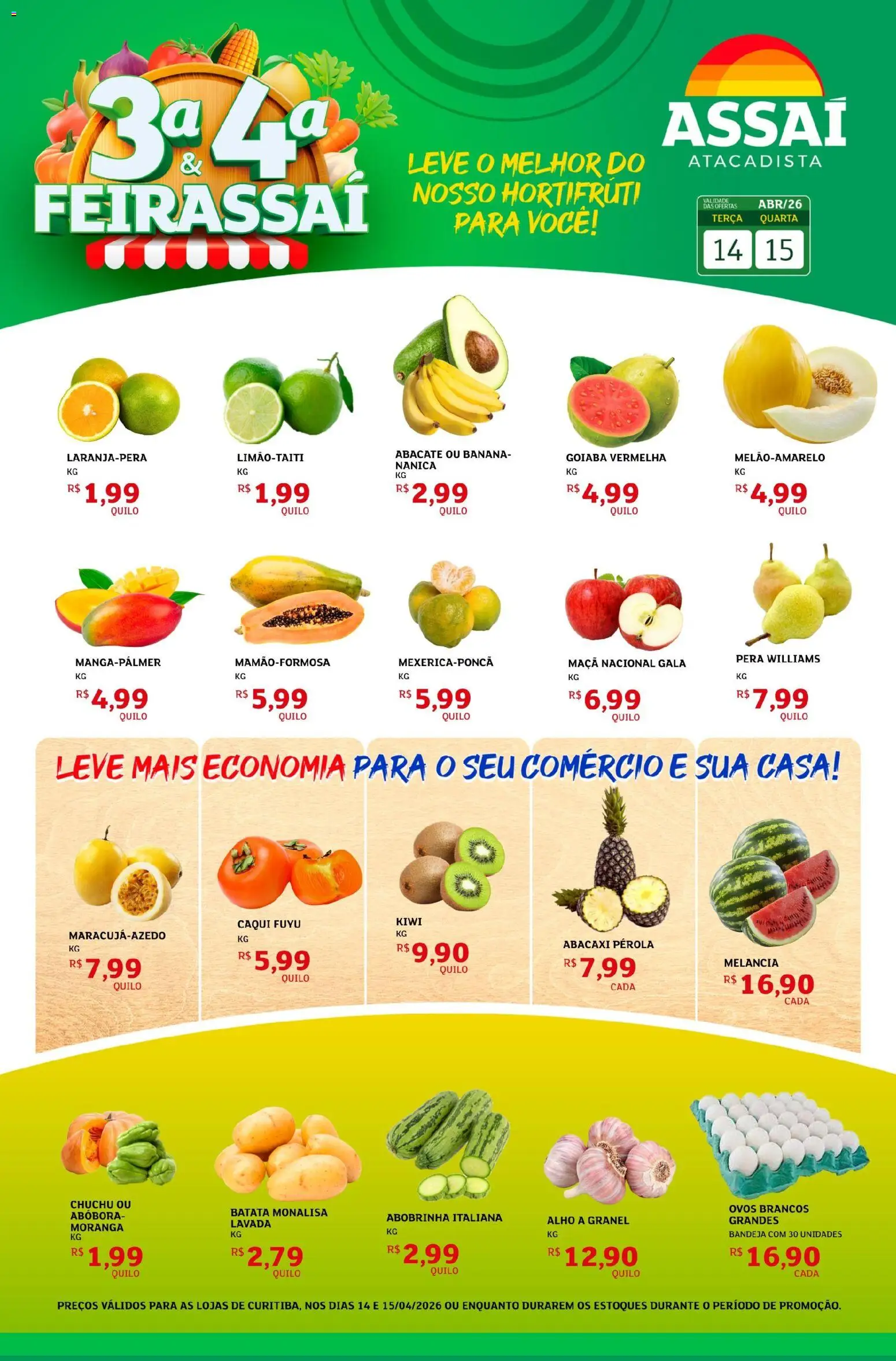 Assaí Atacadista Folheto - válido de 14.04.2026 | Página: 1 | Produtos: Caqui, Goiaba, Melancia, Abacaxi