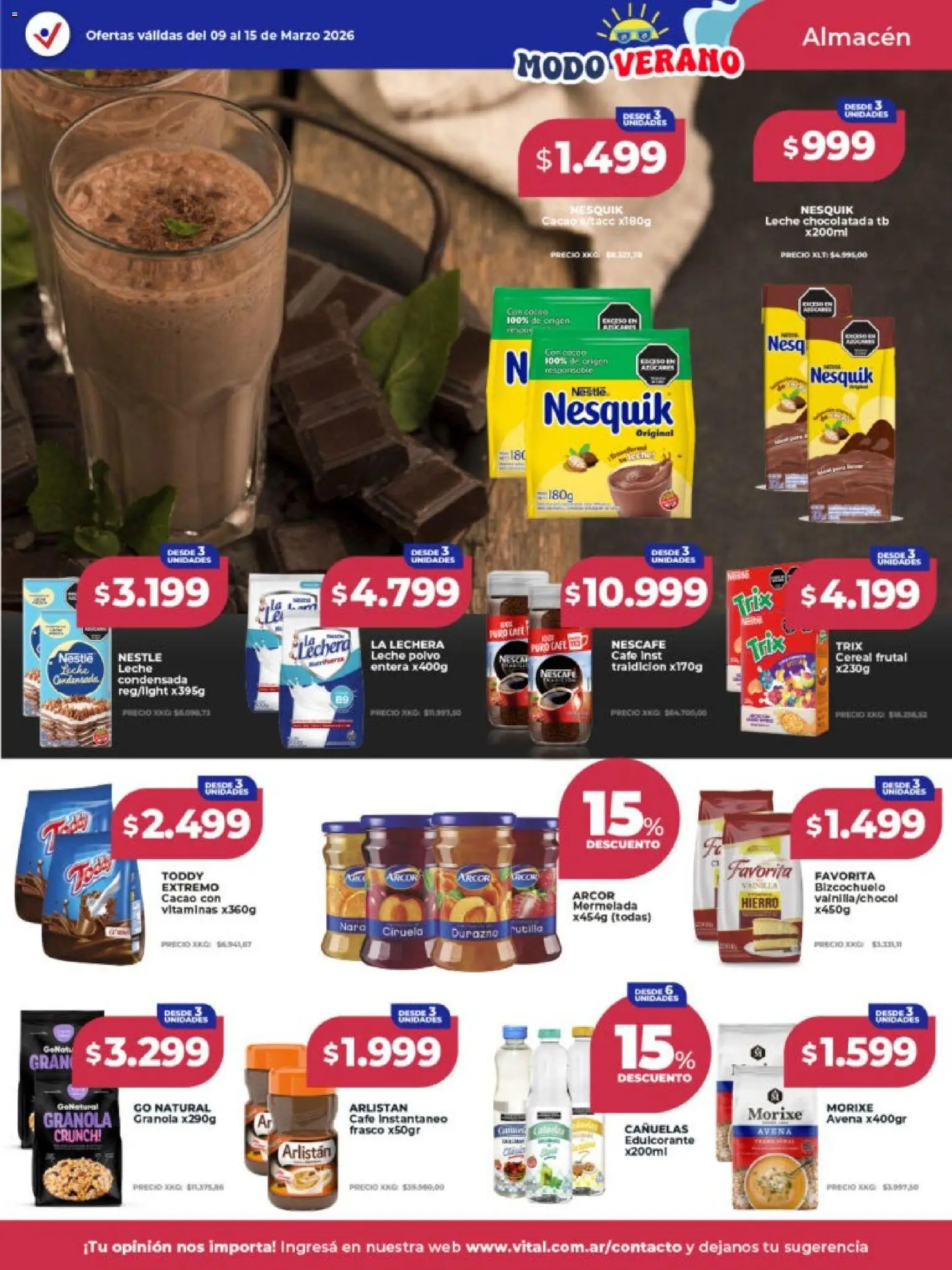 Vital ofertas │ válido desde el 09.03.2026 | Página: 11 | Productos: Polvo, Edulcorante, Frasco, Chocolatada