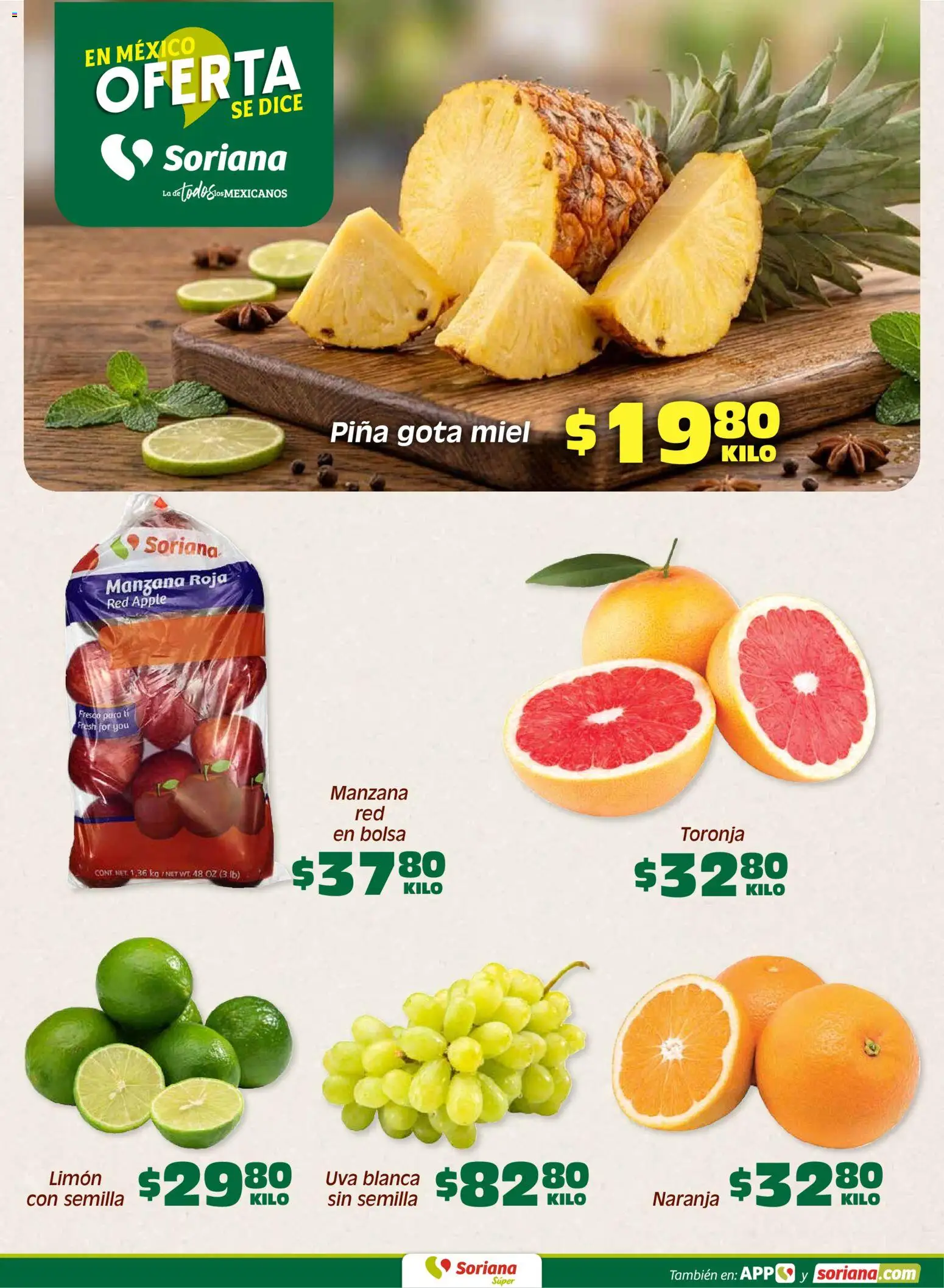 Nuevas ofertas de Soriana válidas en toda la República Mexicana desde el 31/07/2026. ¡Encuentra las mejores ofertas en Soriana Fin de Semana Súper: Edo. de Mex y Valle de México! | Página: 2 | Productos: Manzana, Limón, Toronja, Piña