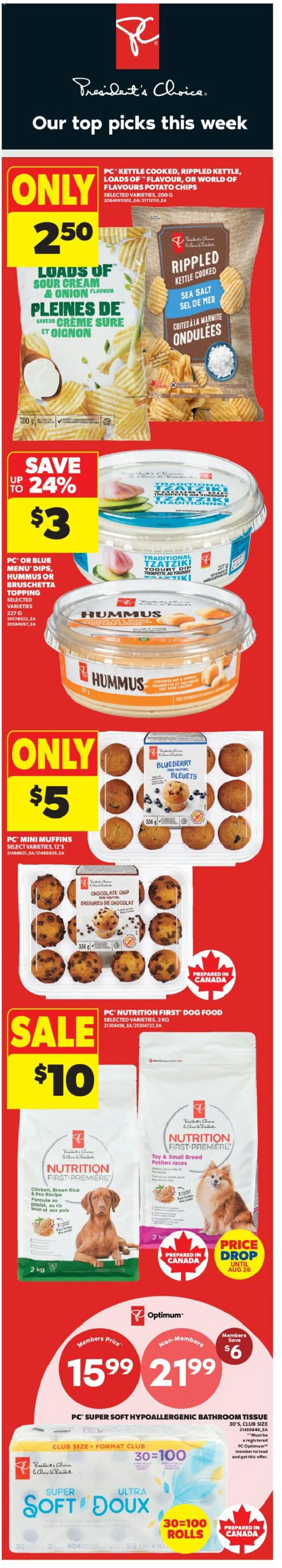 Real Canadian Superstore flyer valid from Aug 13, 2026 | Page: 1 | Products: Hummus, Cream, Dog food, Spread