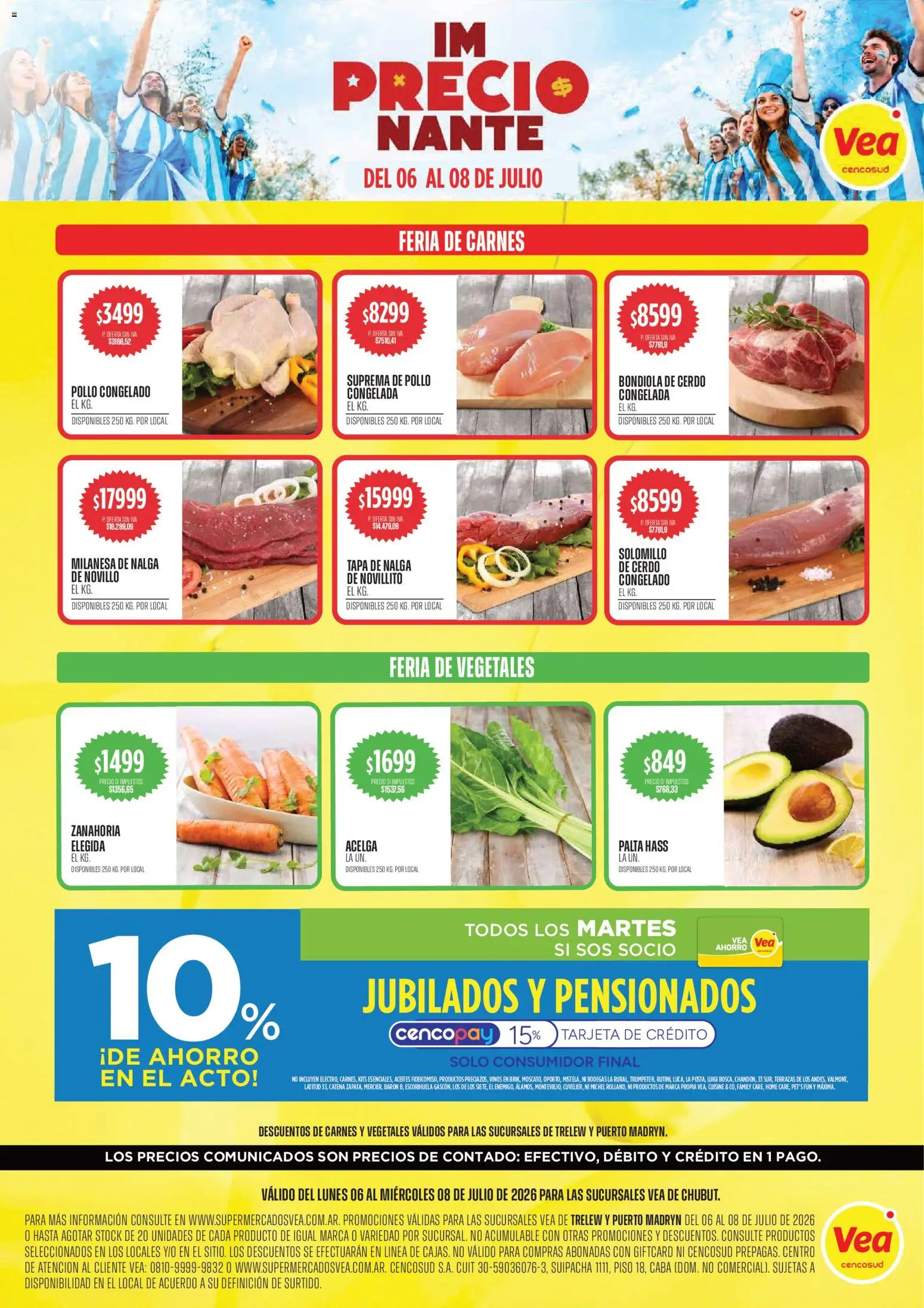 Vea - SEMANAL CHUBUT │ válido desde el 06/07/2026 | Página: 1 | Productos: Pollo, Acelga, Palta, Cerdo