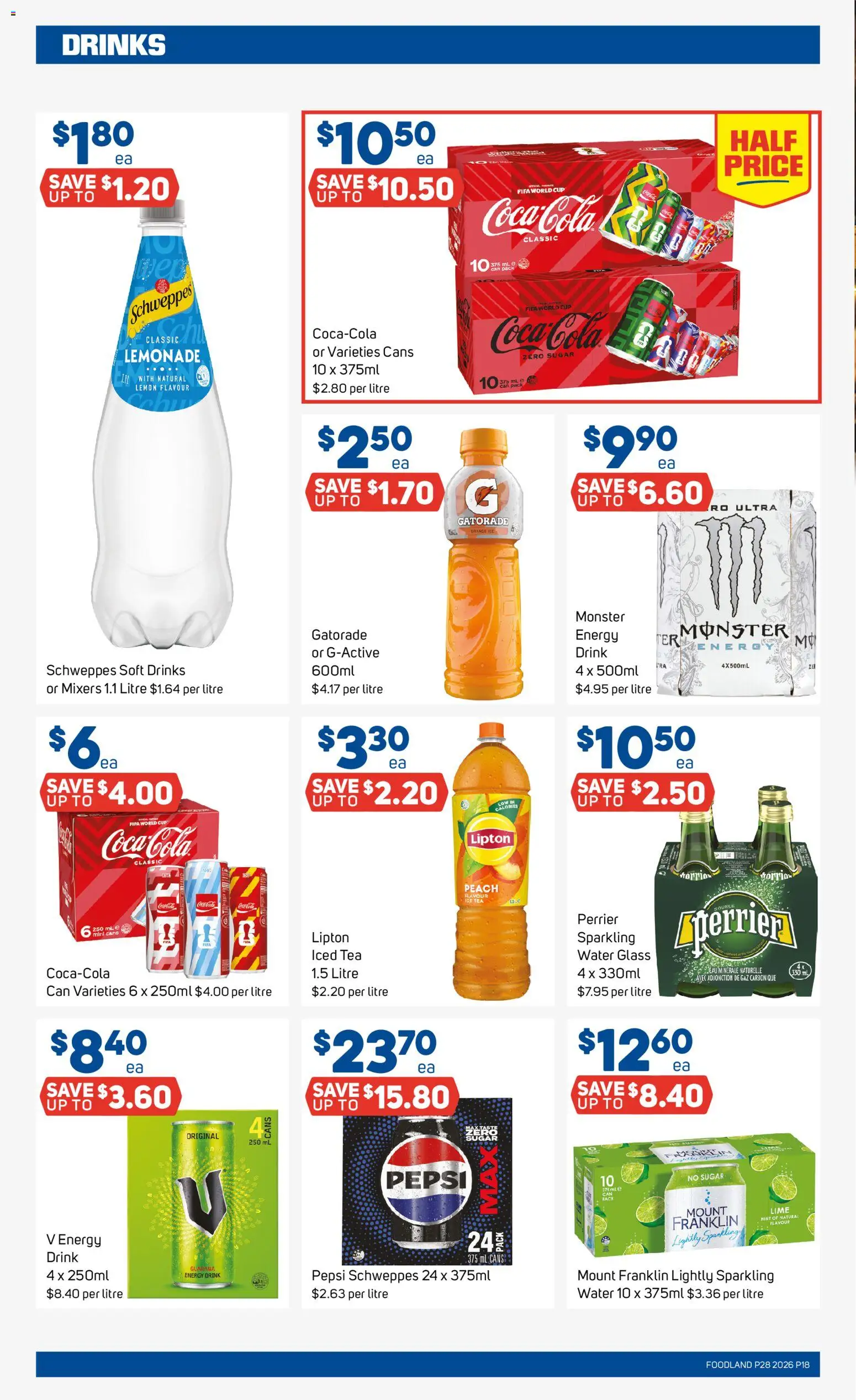 Foodland catalogue - valid from 08/07/2026 | Page: 18 | Products: Energy drink, Water, Sugar, Peach