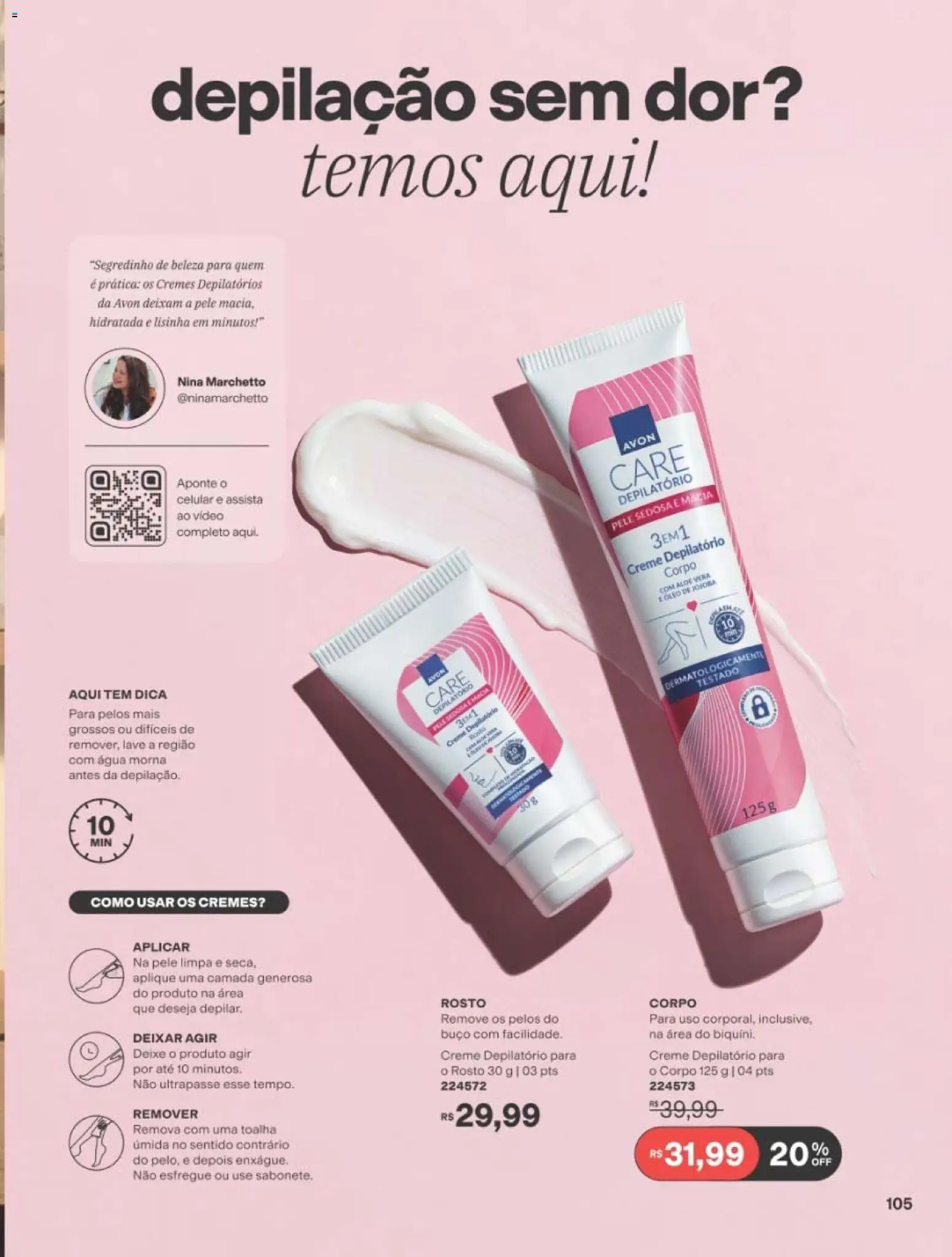 Avon Folheto - válido de 10/08/2026 | Página: 105 | Produtos: Celular, Creme depilatório, Creme, Vídeo