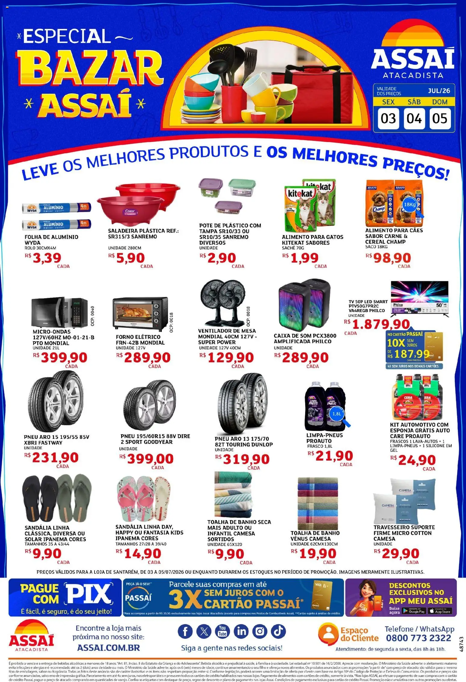Assaí Atacadista Folheto - válido de 03/07/2026 | Página: 1 | Produtos: Ventilador de mesa, Esponja, Fantasia, Tv
