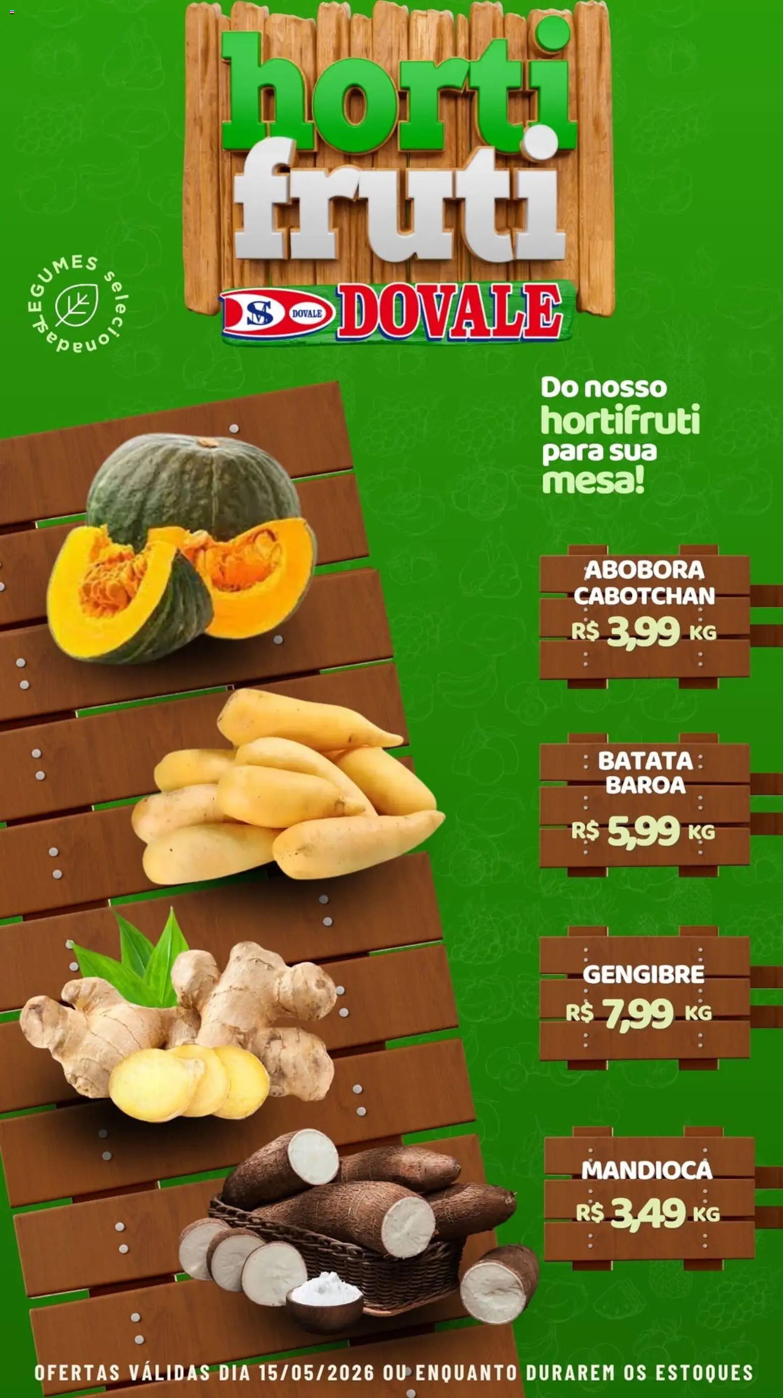 Dovale Folheto - válido de 15.05.2026 | Página: 1 | Produtos: Abóbora, Mandioca, Mesa, Batata