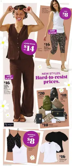 Preview of Crinkle wide leg pants, Assorted, S-XL #1627511 Also available in Plus size 1X-3X $18, #1627503 from shop Giant Tiger valid from 29.04.2026 | Page: 15 | Products: Bag, Tank top, Blouse, Pants