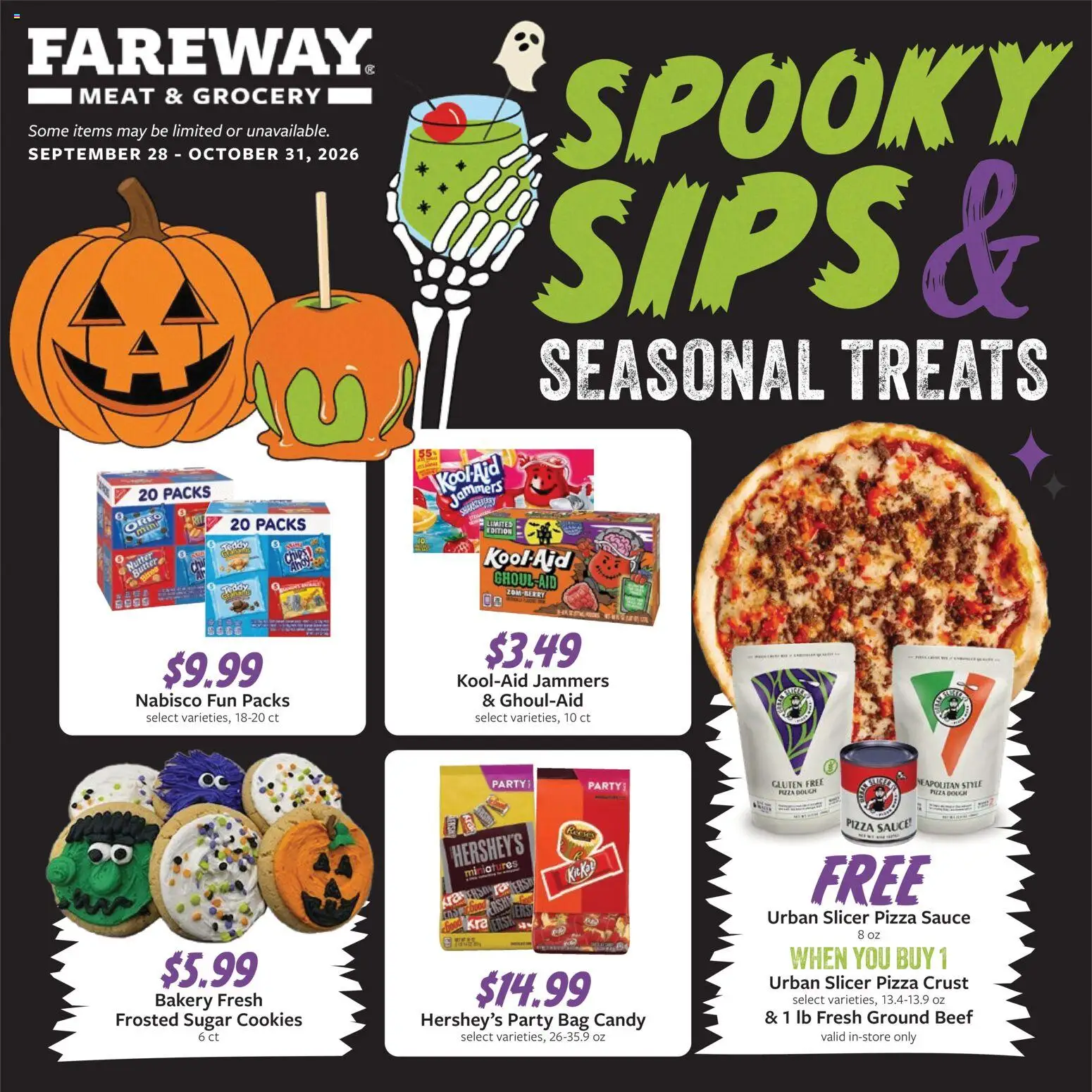 Fareway Monthly Ad - valid from 09/28/2026 | Page: 1 | Products: Bakery, Candy, Ground beef, Dough