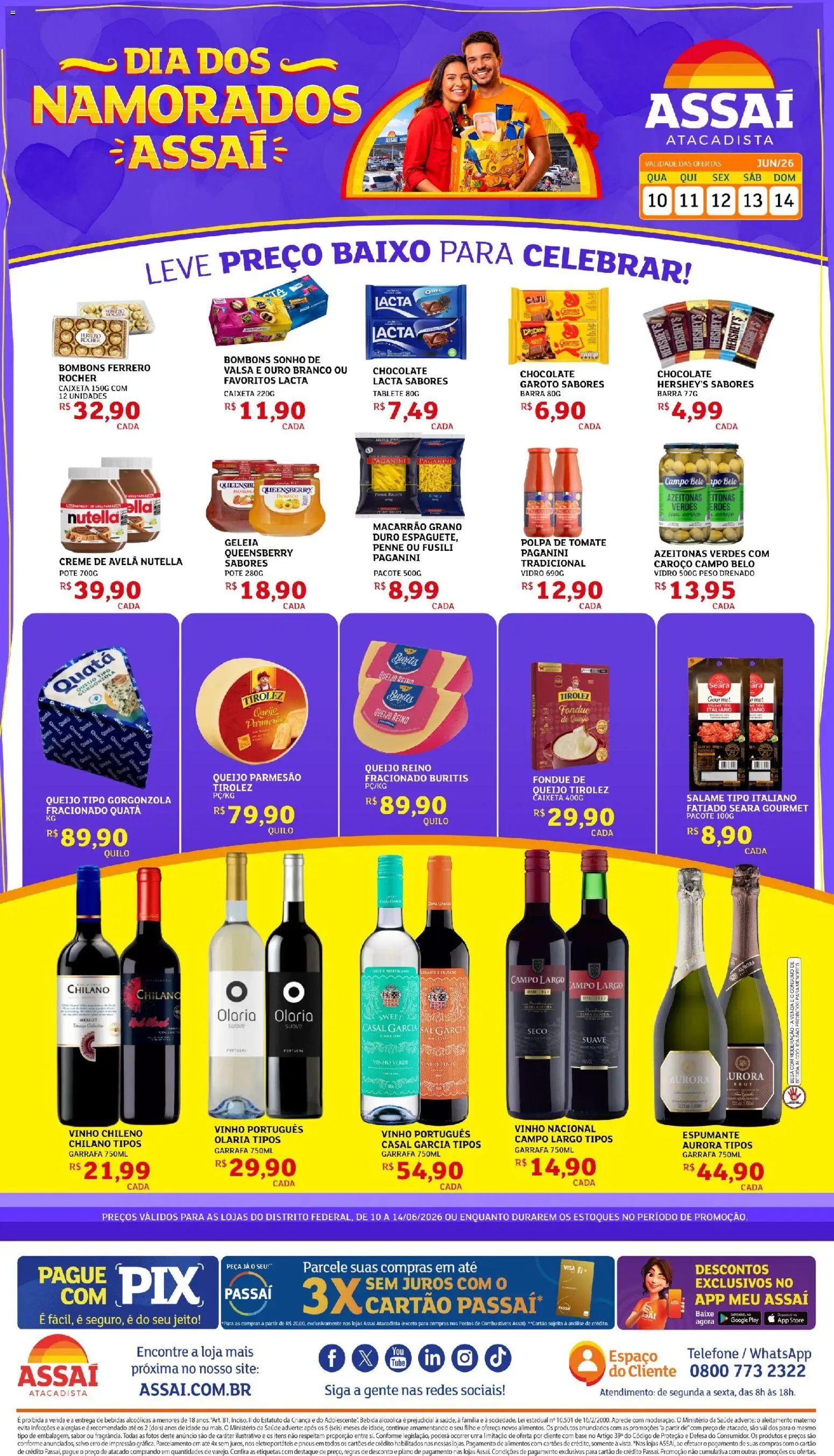 Assaí Atacadista Folheto - válido de 10.06.2026 | Página: 1 | Produtos: Fusili, Macarrão, Queijo parmesão, Telefone