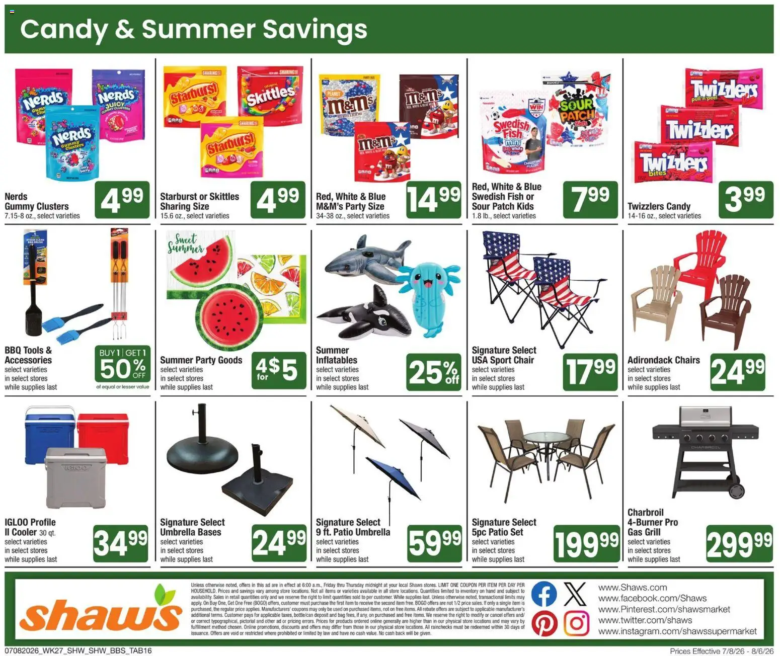 Shaw's Big Book of Savings - valid from 07/08/2026 | Page: 11 | Products: Chair, Fish, Umbrella, Grill